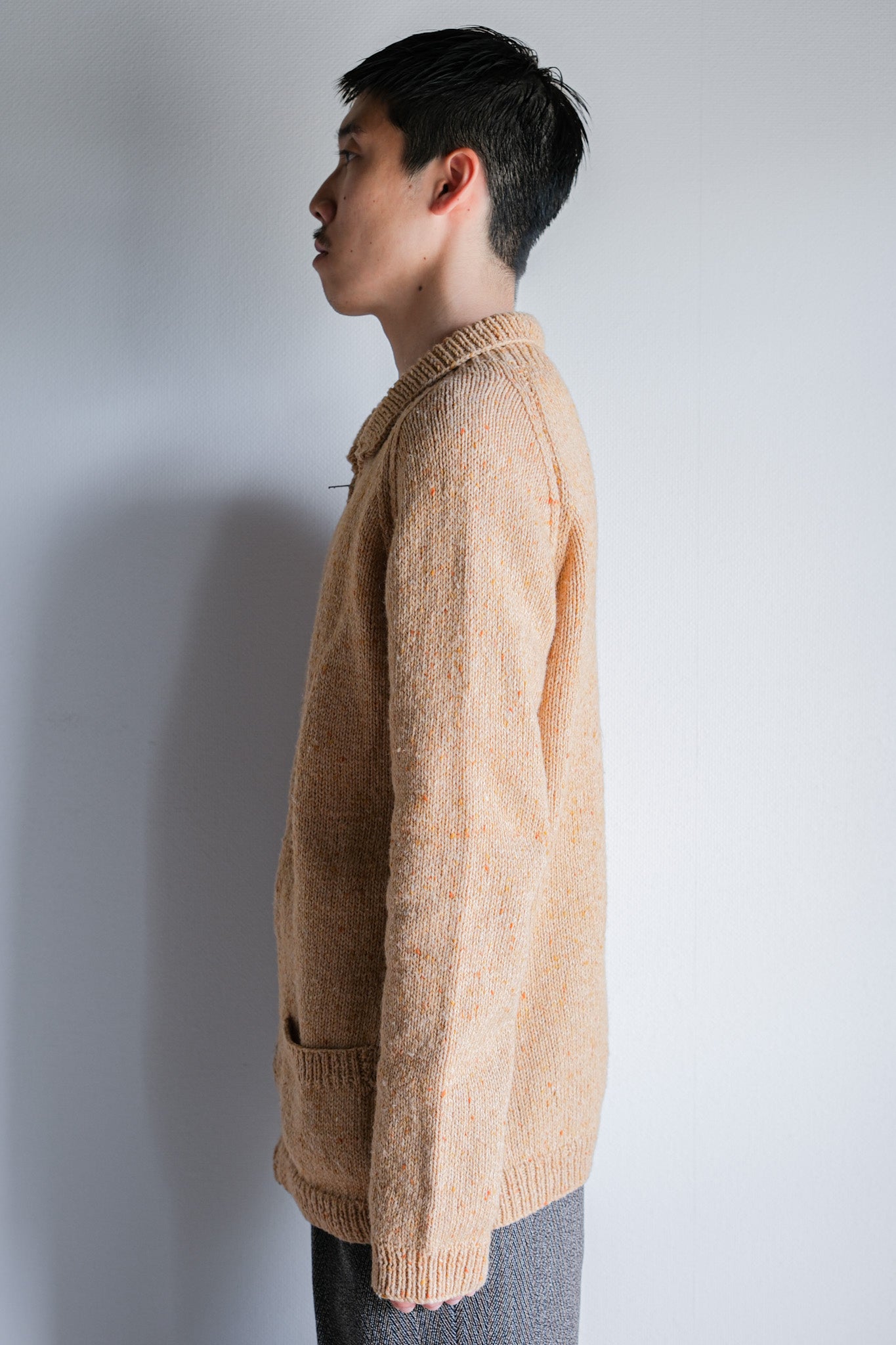 【~60's】British Vintage Raglan Sleeve Zip Up Wool Cardigan "Handmade"