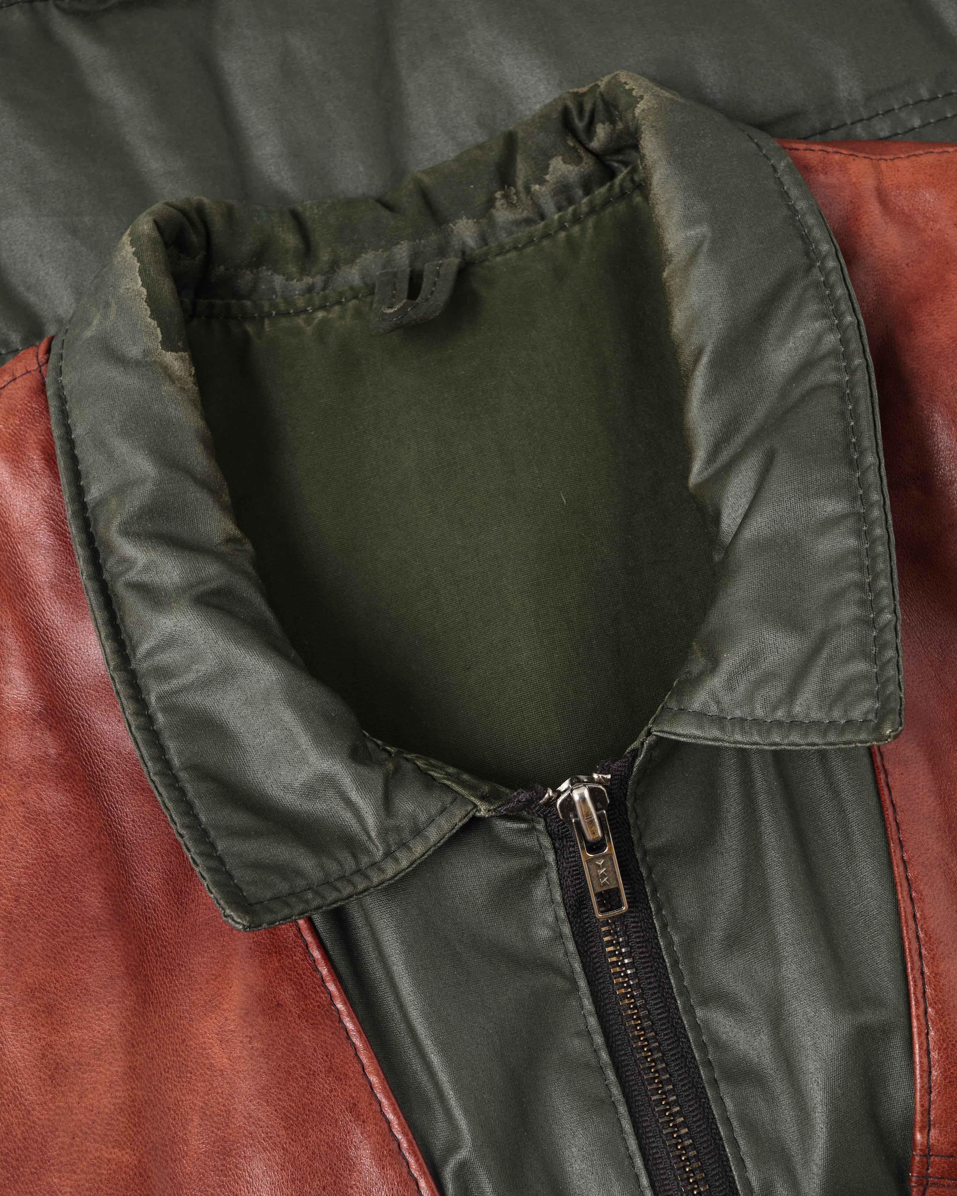 【~70's】British Vintage Switching Leather Nylon Zip Up Vest Size.40