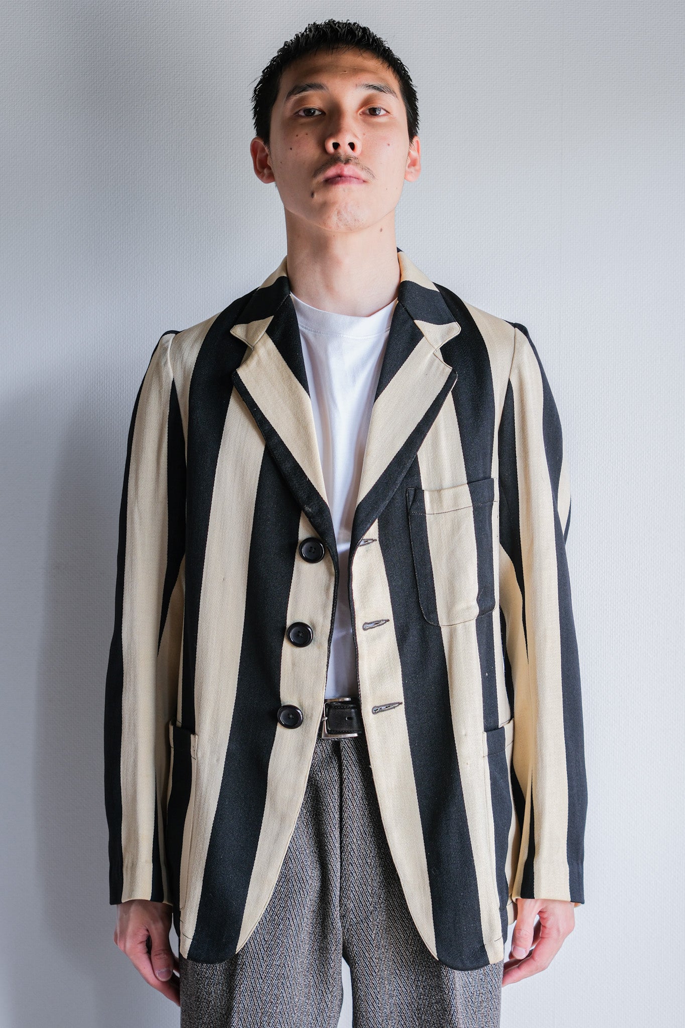 【~20's】British Vintage 2 Tone Striped College Jacket