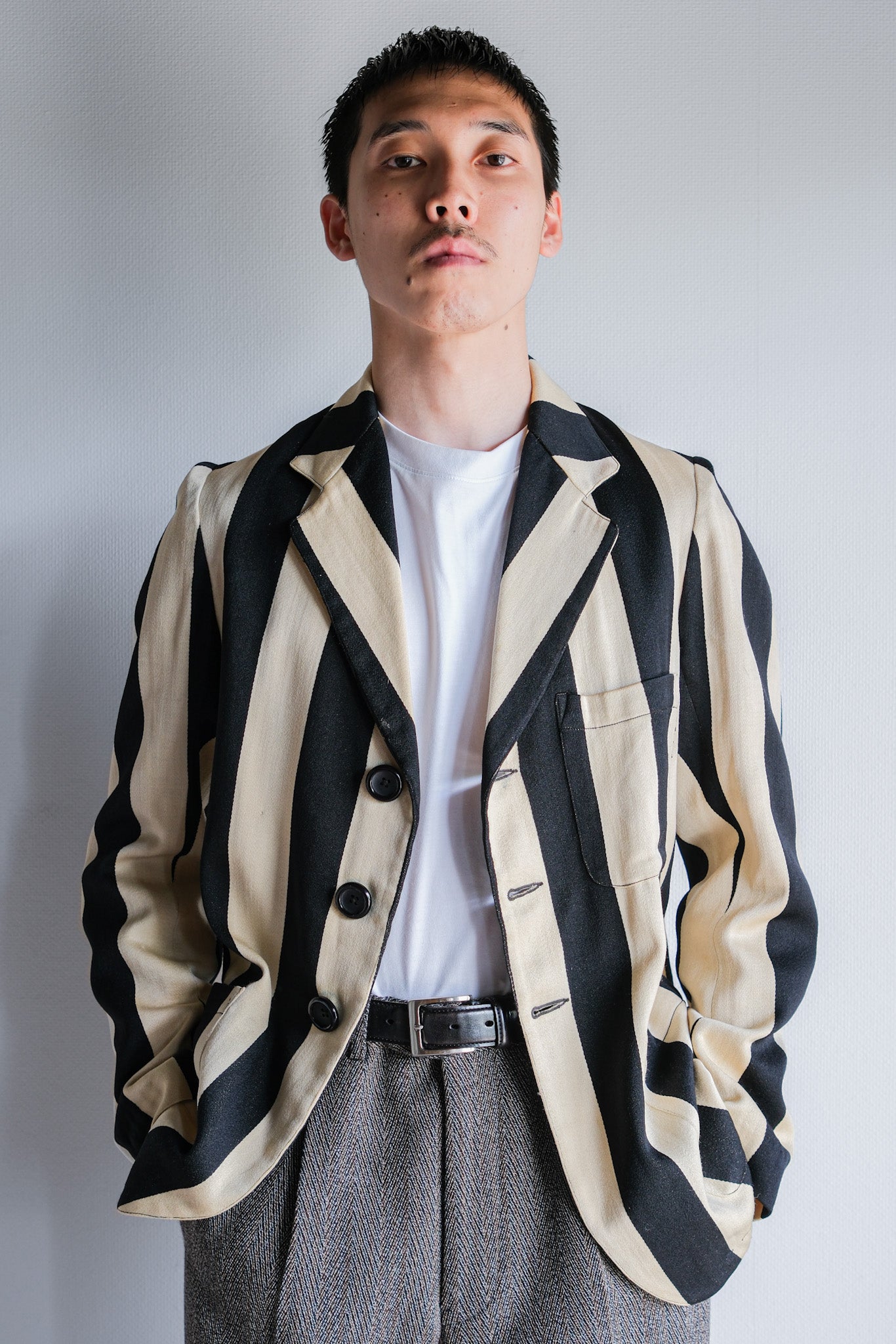 【~20's】British Vintage 2 Tone Striped College Jacket
