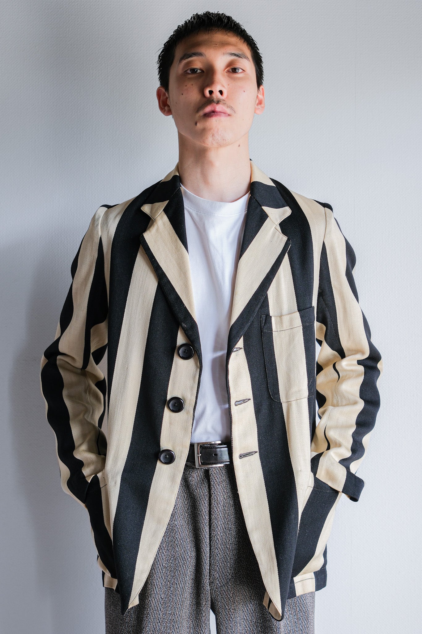【~20's】British Vintage 2 Tone Striped College Jacket