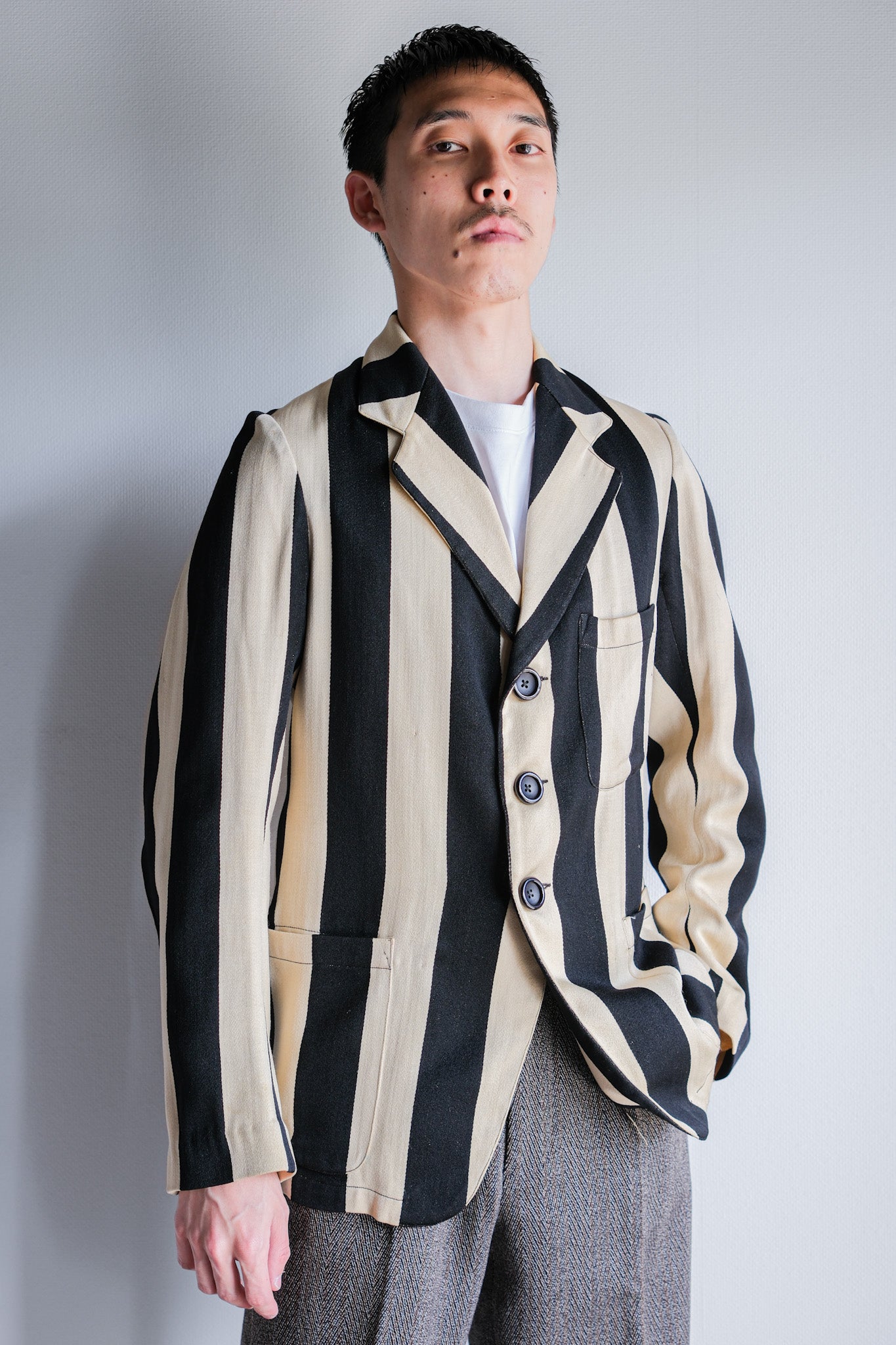 【~20's】British Vintage 2 Tone Striped College Jacket