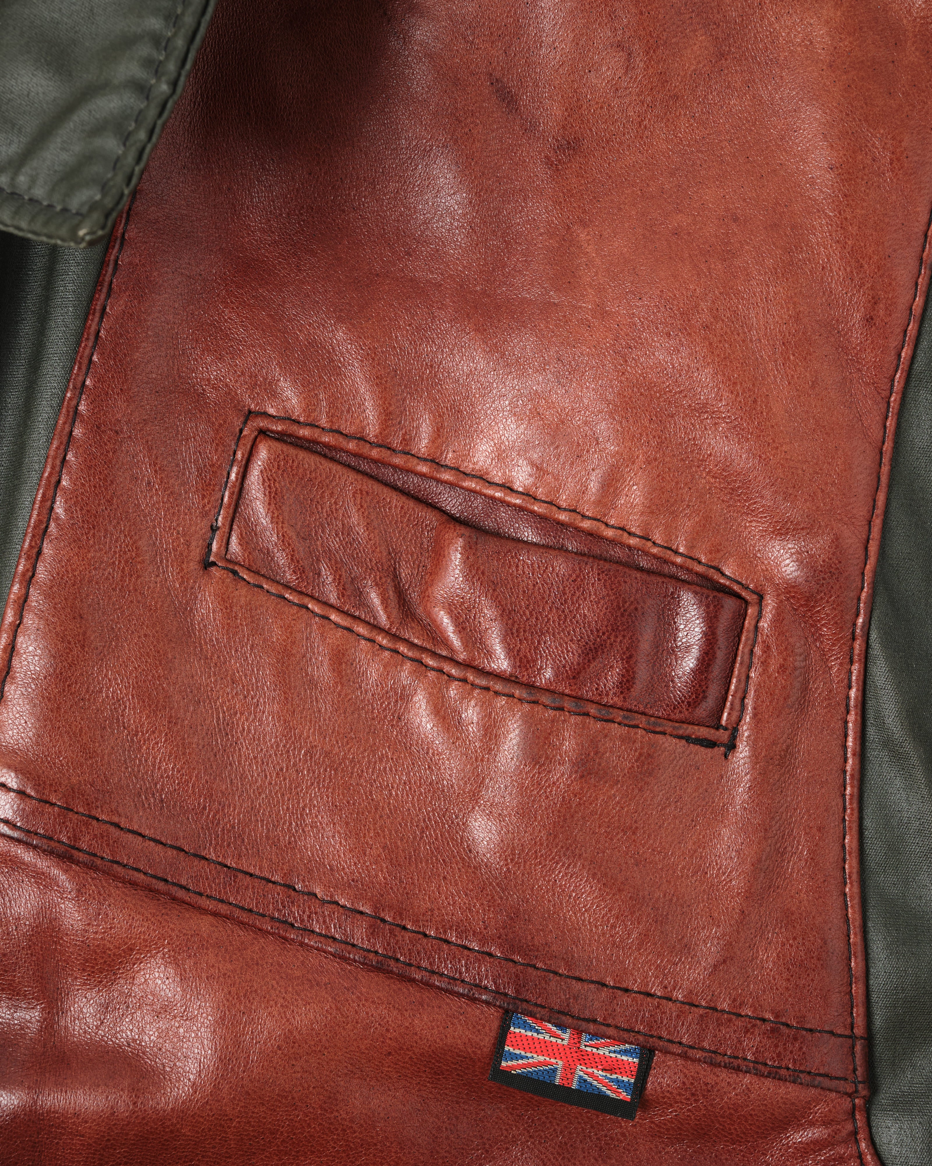 【~70's】British Vintage Switching Leather Nylon Zip Up Vest Size.40