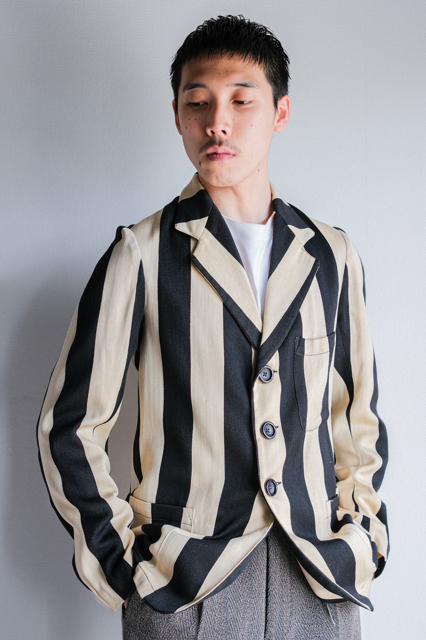 【~20's】British Vintage 2 Tone Striped College Jacket