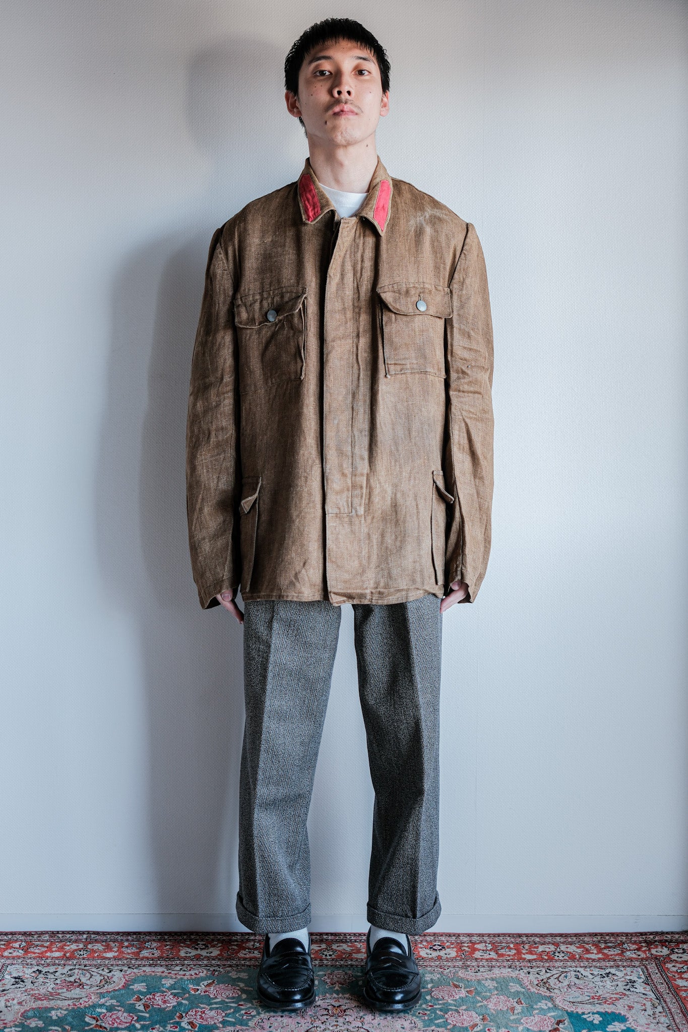 【~40's】WWⅡ German Army Drillich HBT Linen Jacket "Unusual Color" "Wehrmacht"