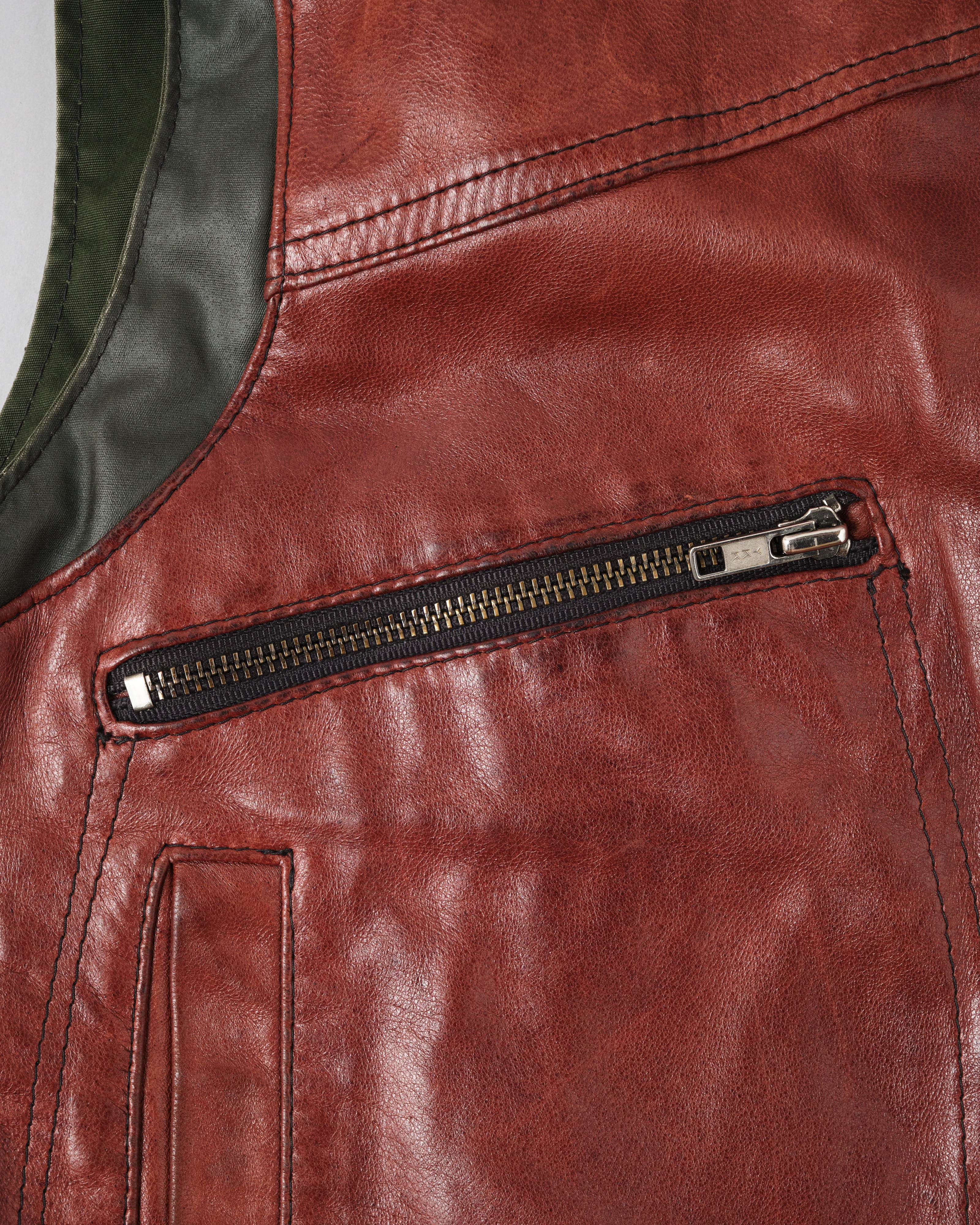【~70's】British Vintage Switching Leather Nylon Zip Up Vest Size.40