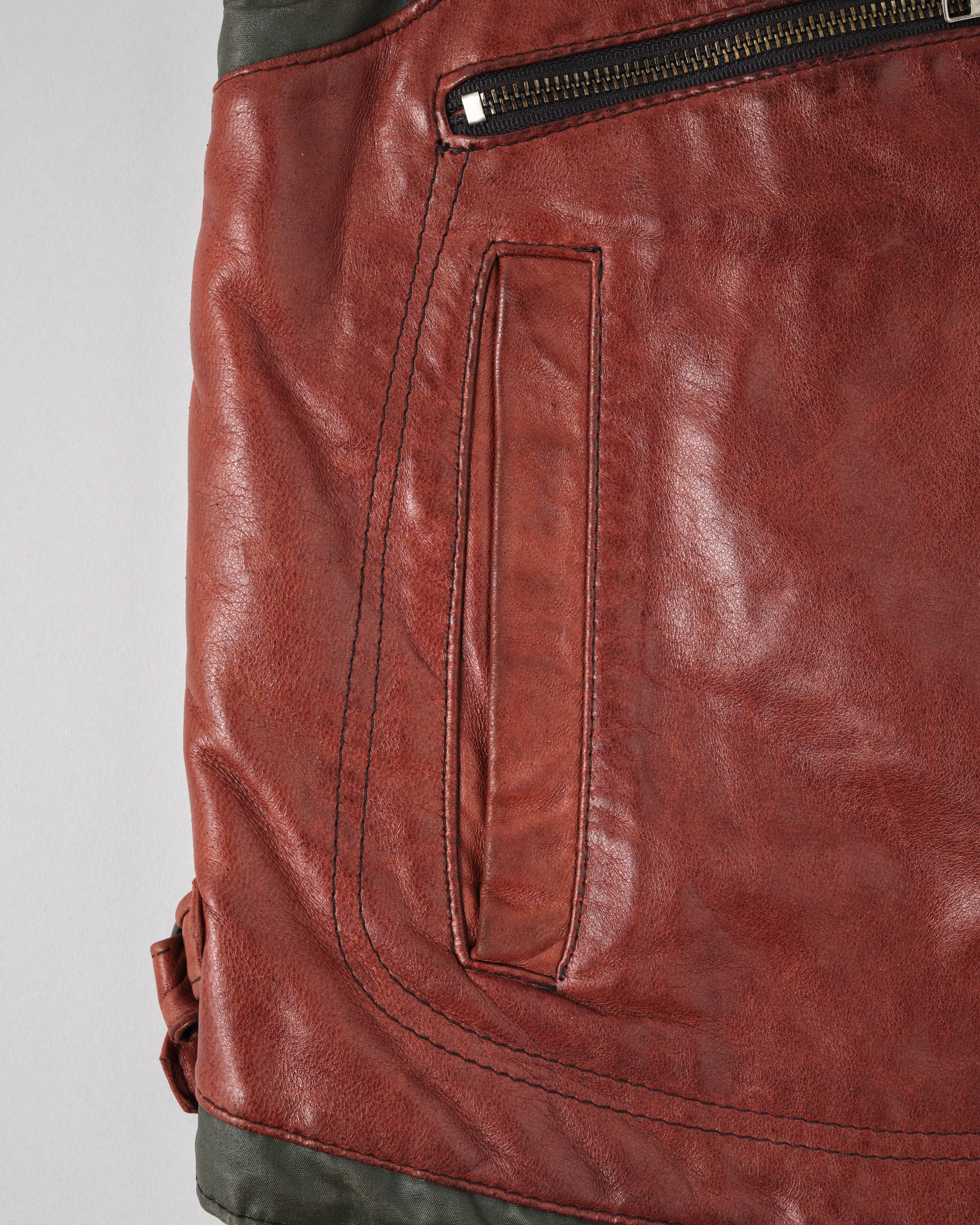 【~70's】British Vintage Switching Leather Nylon Zip Up Vest Size.40