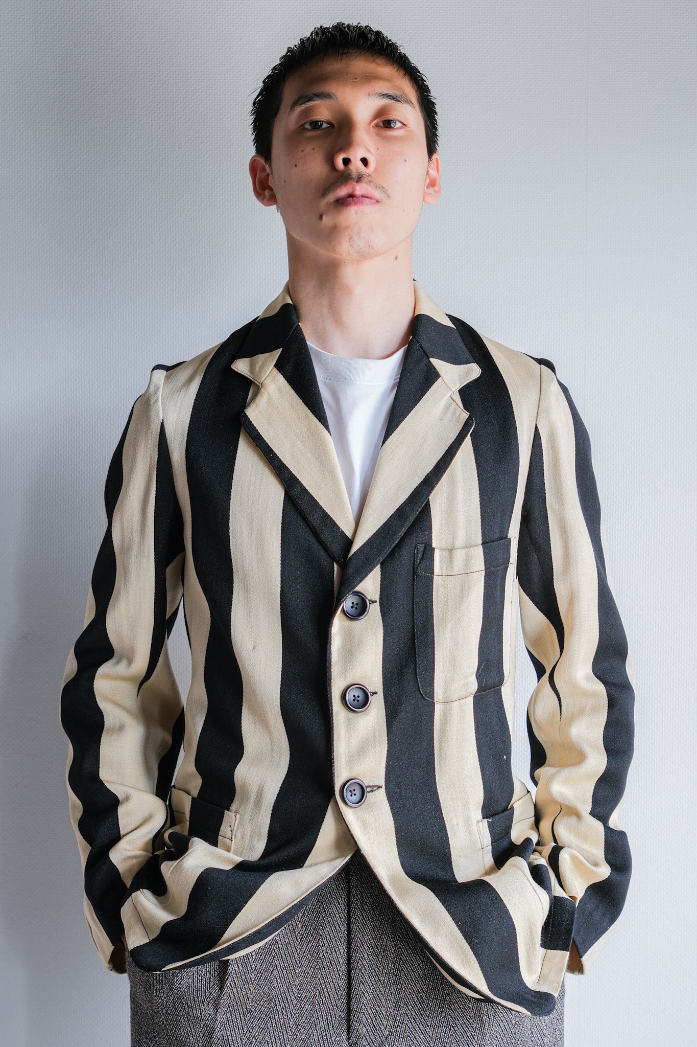【~20's】British Vintage 2 Tone Striped College Jacket