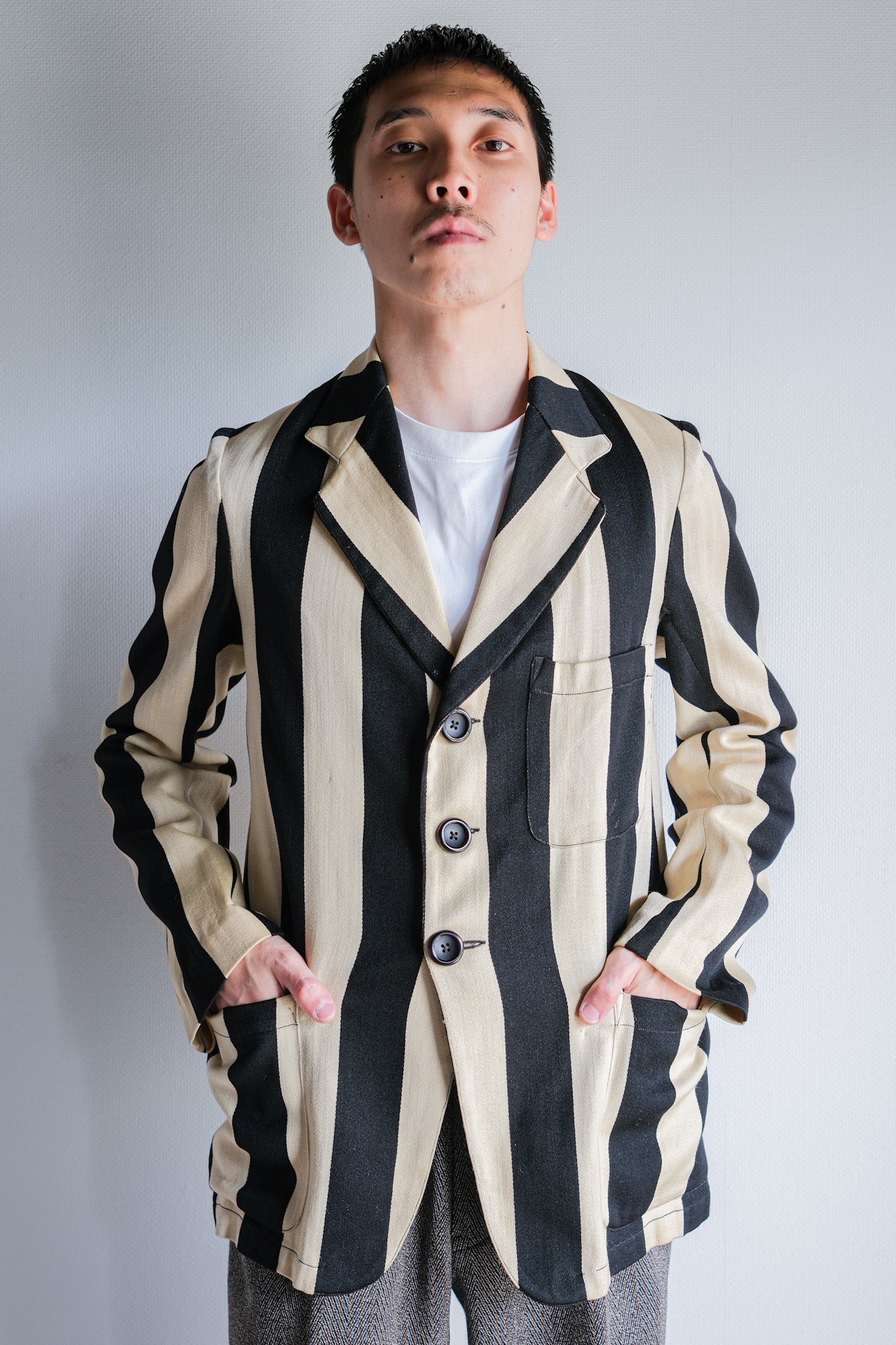 【~20's】British Vintage 2 Tone Striped College Jacket