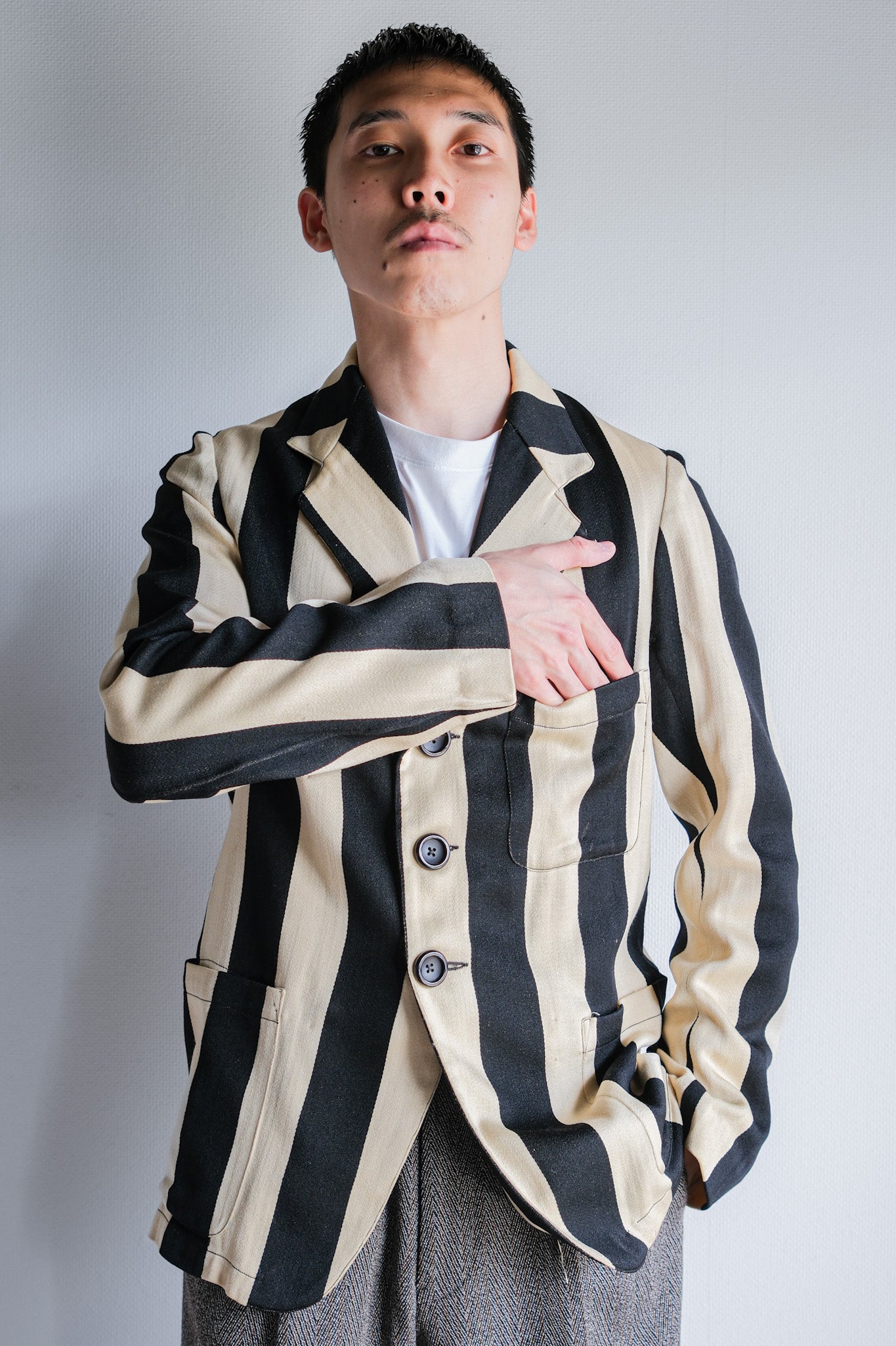 【~20's】British Vintage 2 Tone Striped College Jacket