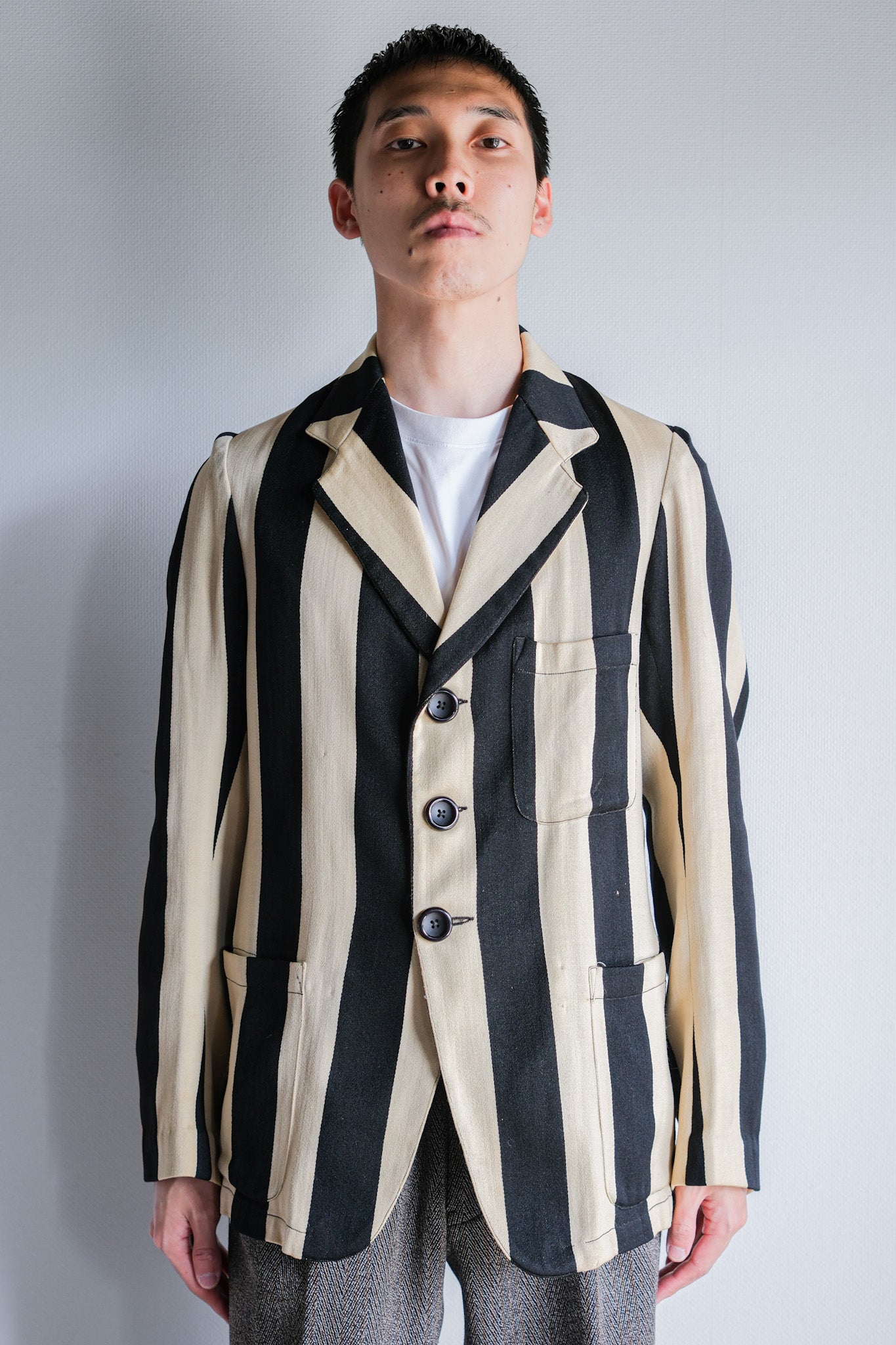 【~20's】British Vintage 2 Tone Striped College Jacket