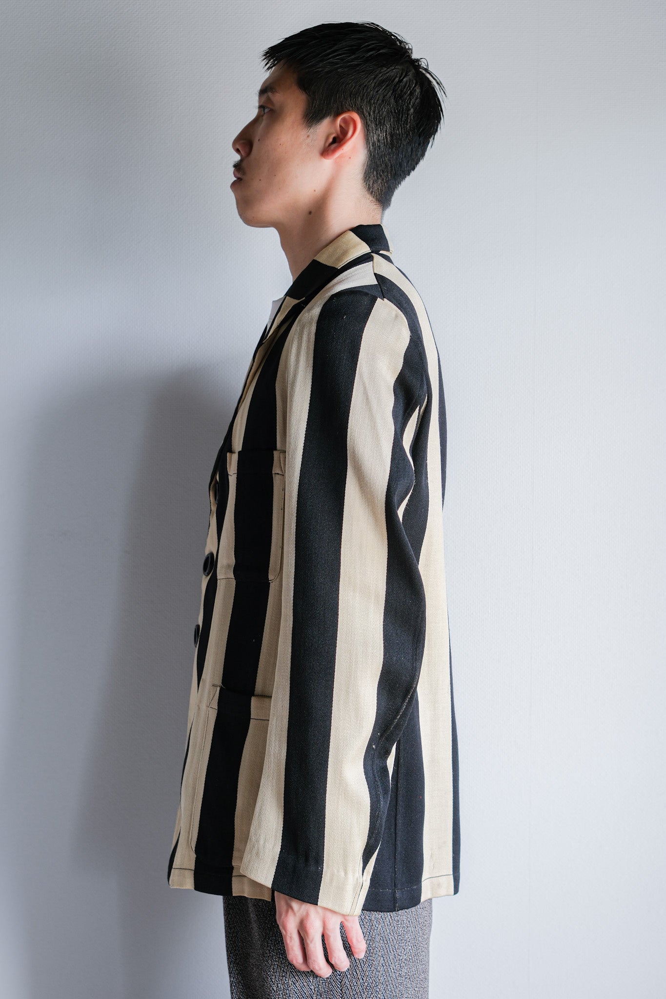 【~20's】British Vintage 2 Tone Striped College Jacket