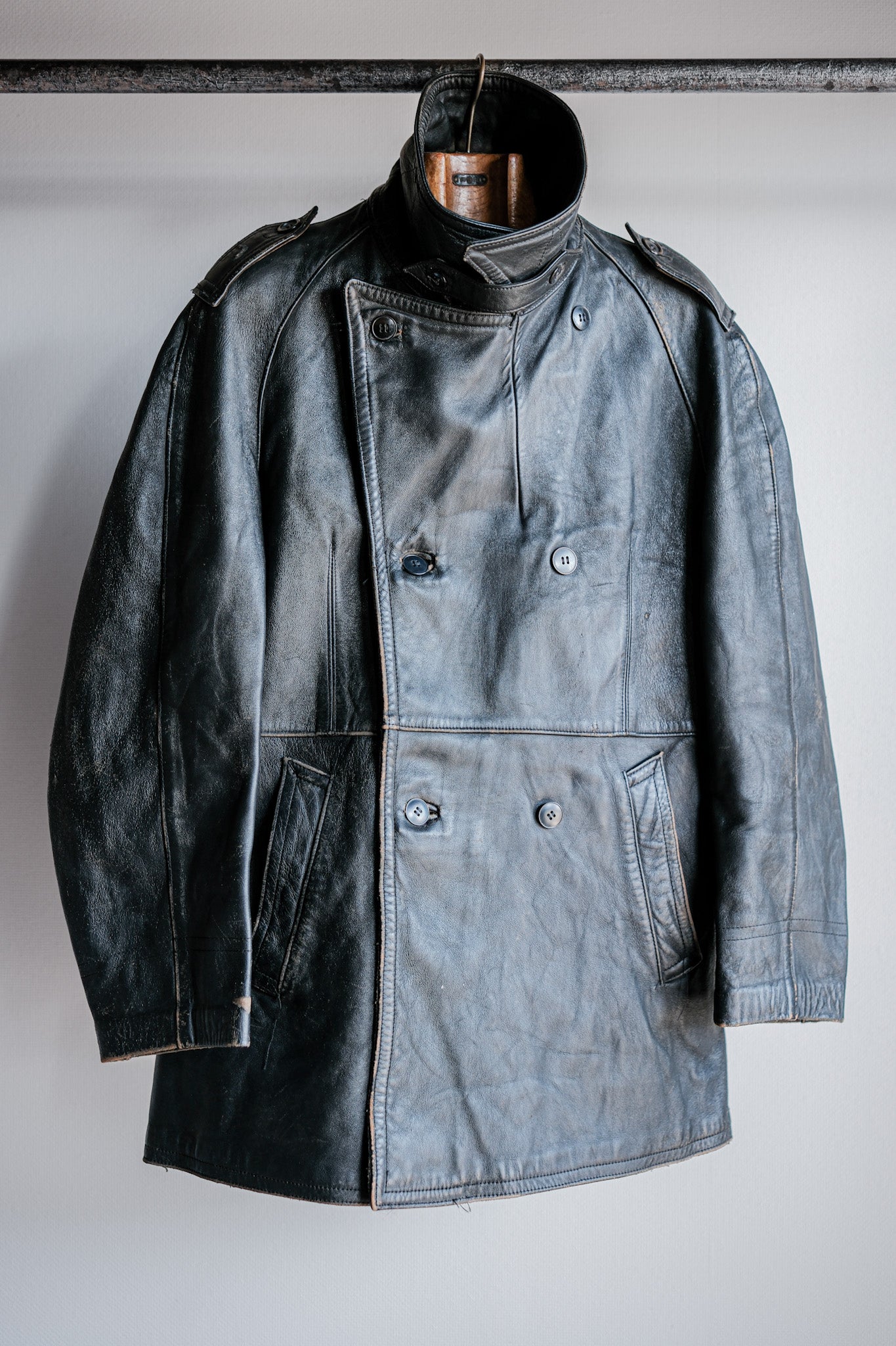 【~70's】French Army Motorcycle Leather Jacket Size.100M