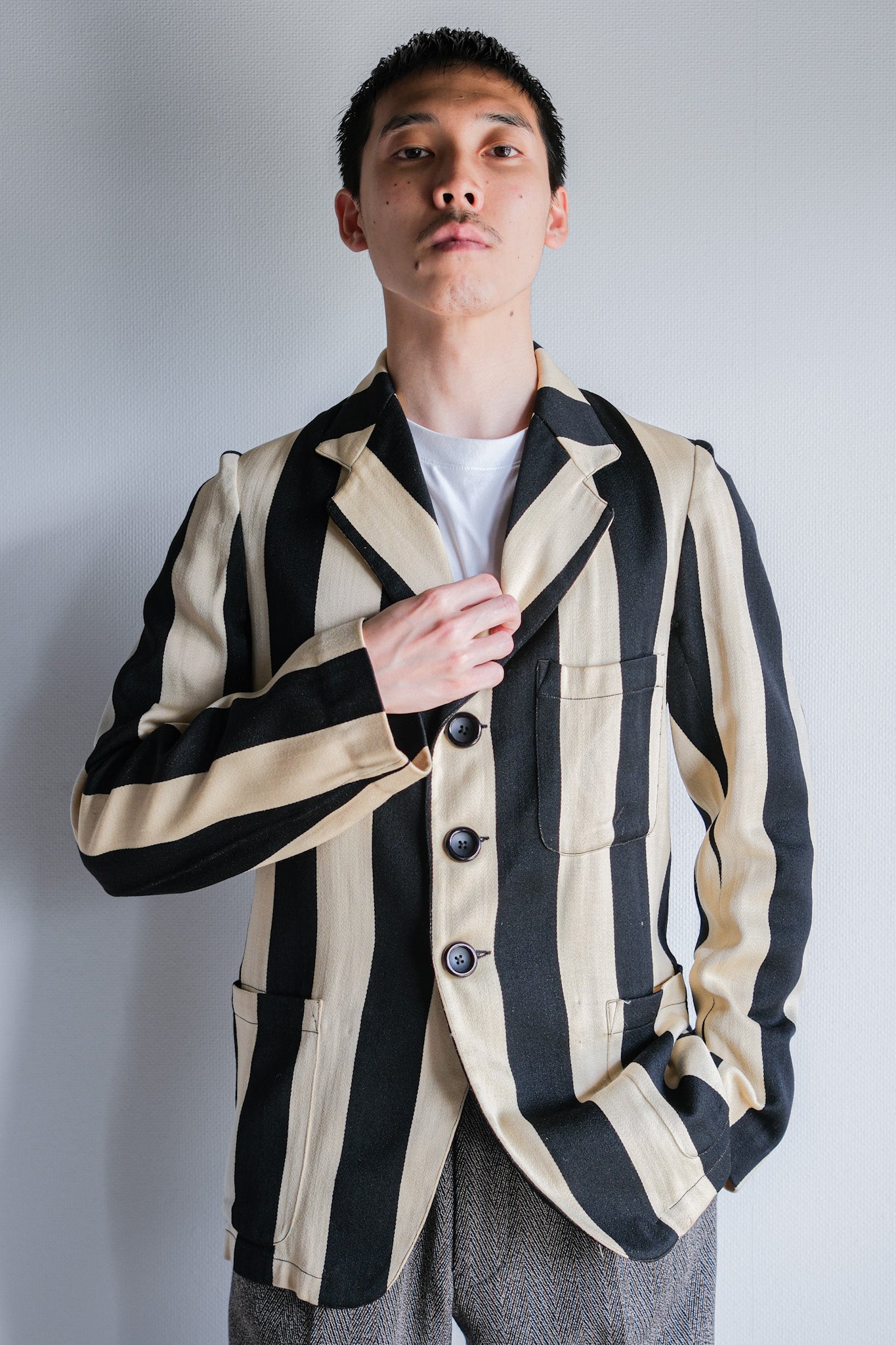 【~20's】British Vintage 2 Tone Striped College Jacket