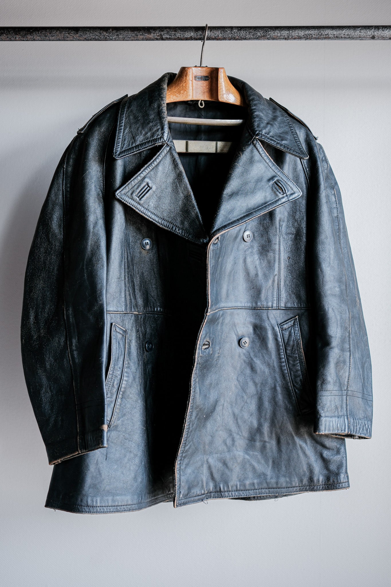 【~70's】French Army Motorcycle Leather Jacket Size.100M