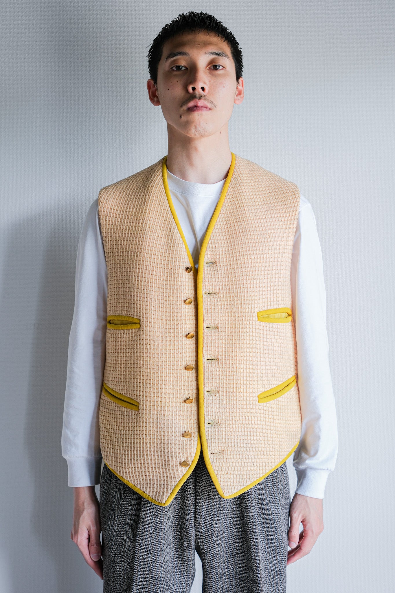 【~40's】British Vintage Yellow Wool Waistcoat "Handmade"