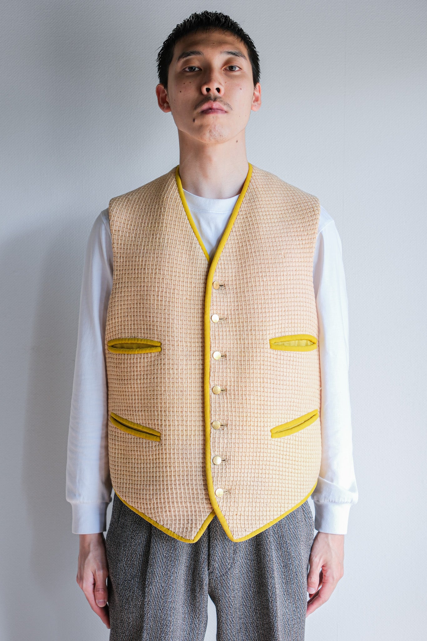 【~40's】British Vintage Yellow Wool Waistcoat "Handmade"