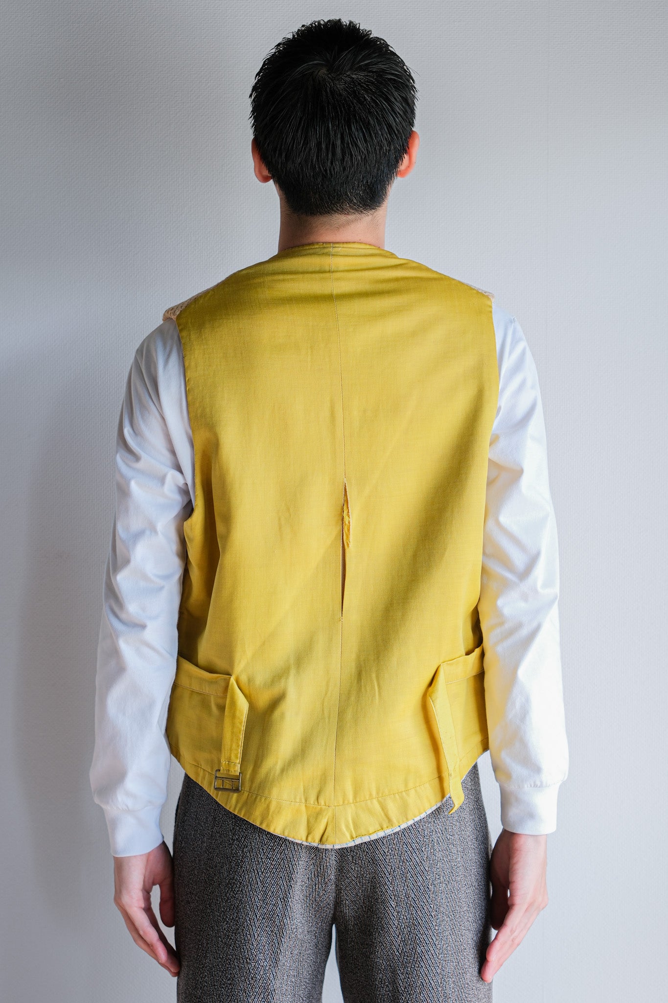 【~40's】British Vintage Yellow Wool Waistcoat "Handmade"