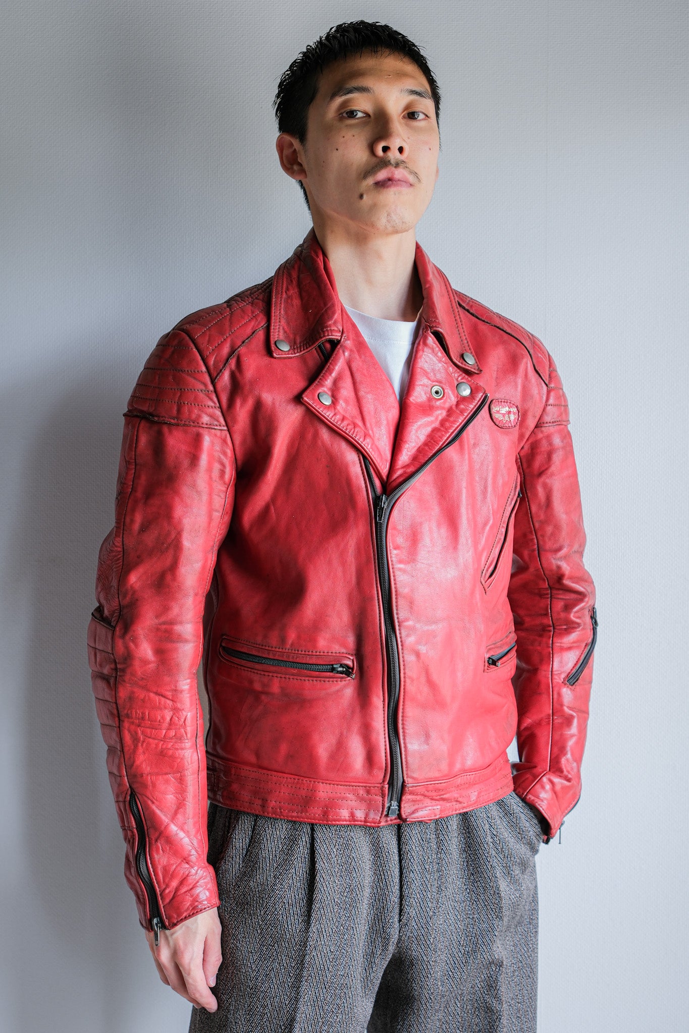 【~70’s】Vintage Lewis Leathers Red Leather Riders Jacket Size.40 "EUROPE"