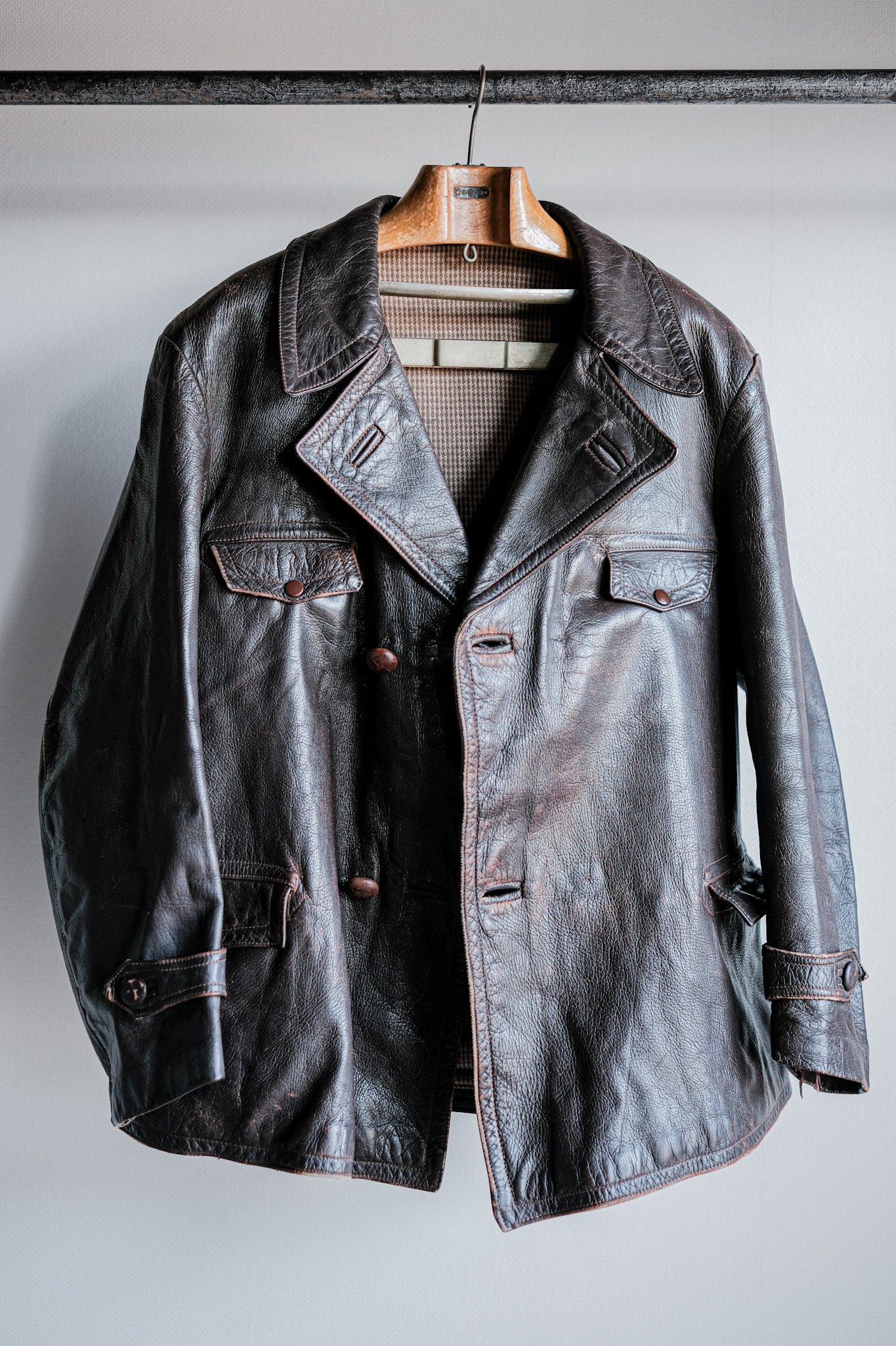 【~40's】French Vintage Brown Leather Jacket