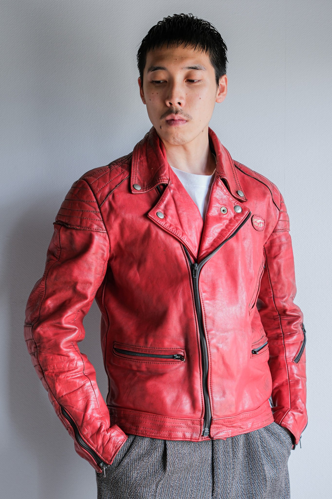 【~70’s】Vintage Lewis Leathers Red Leather Riders Jacket Size.40 "EUROPE"
