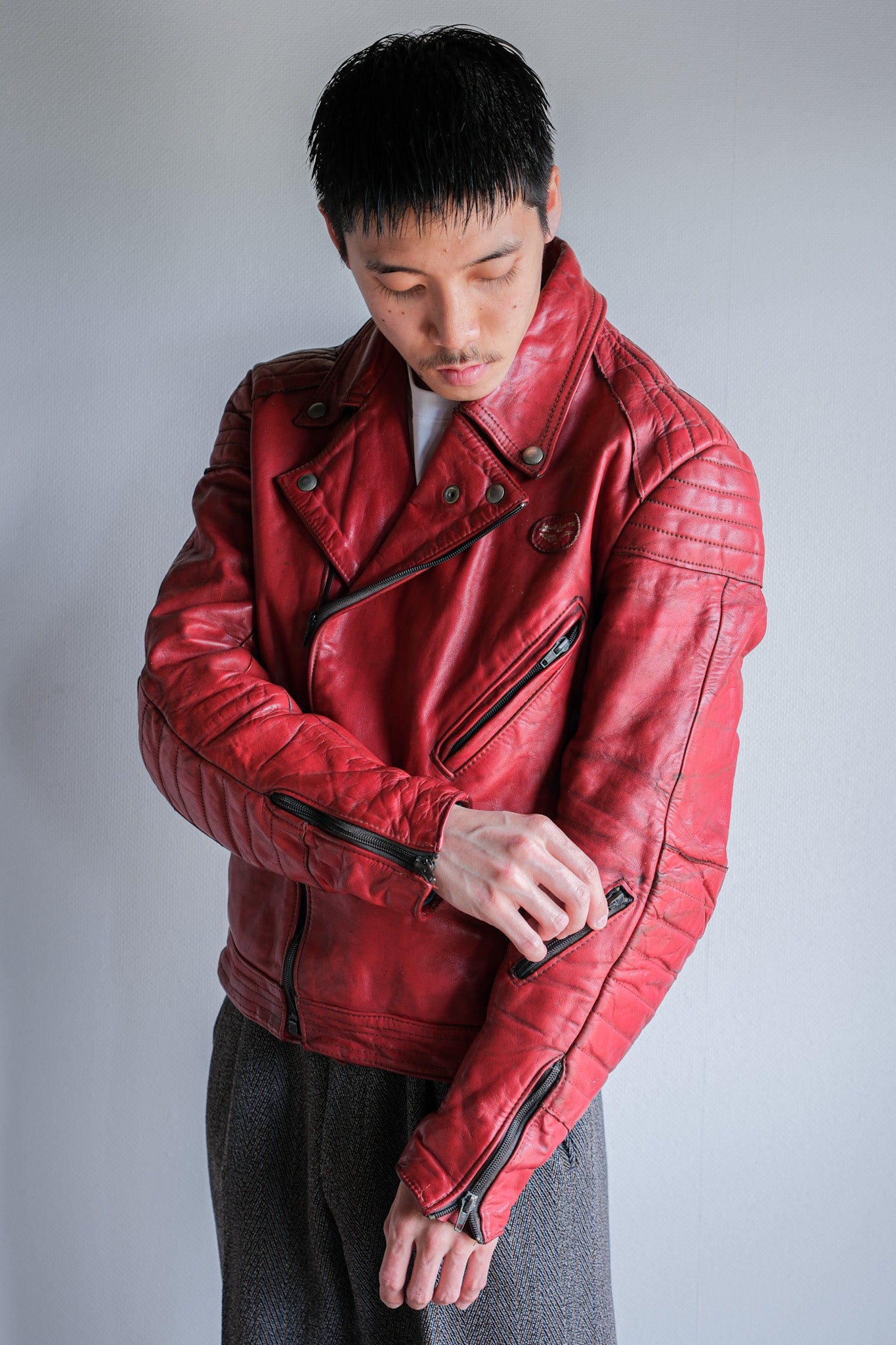 【~70’s】Vintage Lewis Leathers Red Leather Riders Jacket Size.40 "EUROPE"