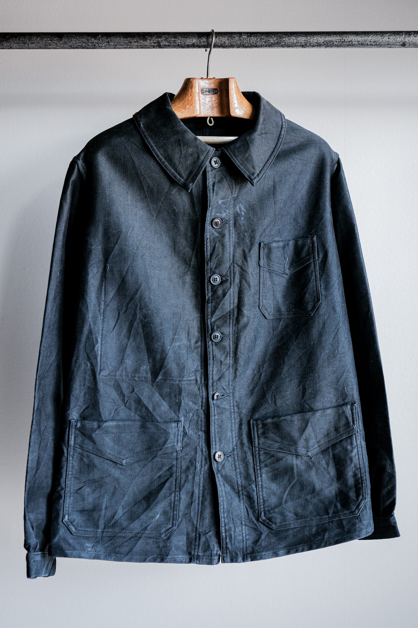 【~30's】French Vintage Black Moleskin Work Jacket "6 Buttons"