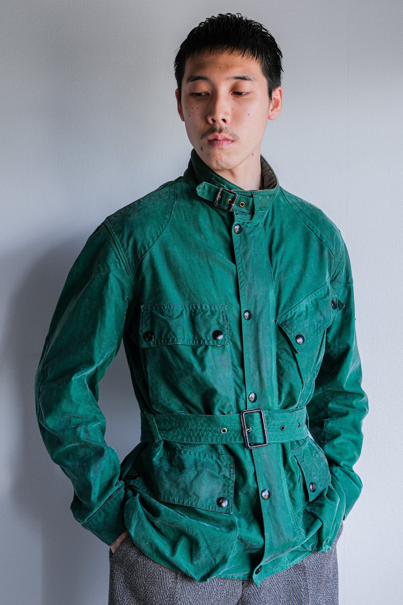 【~60's】Vintage Belstaff Green Waxed Jacket Size.38 "TRIALMASTER"