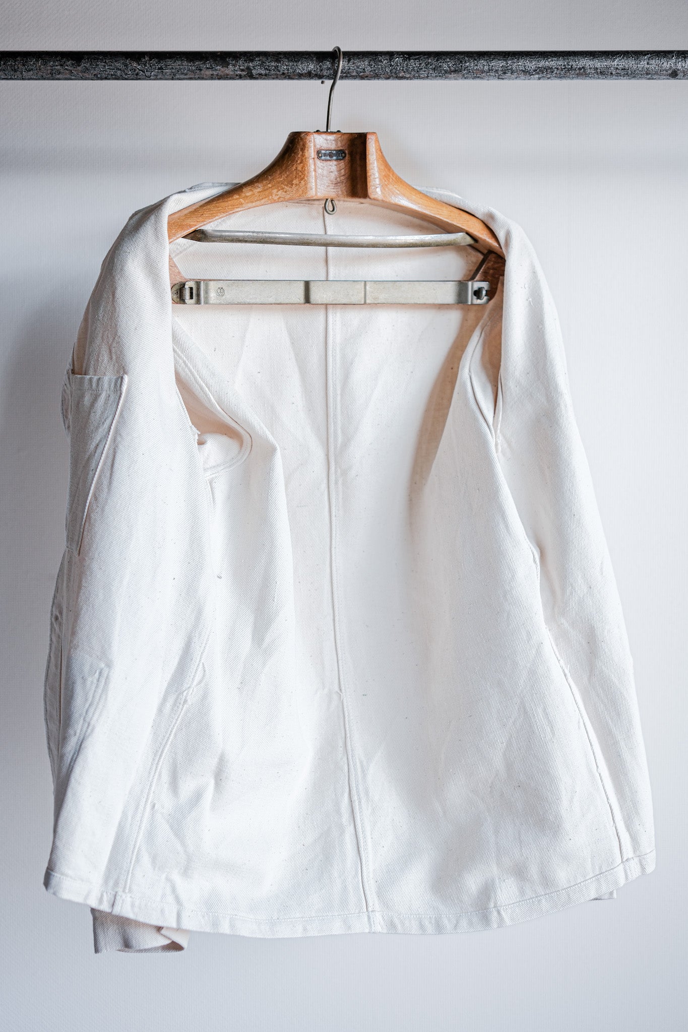 【~40's】French Vintage White Cotton Twill Work Jacket Size.50 "Dead Stock"