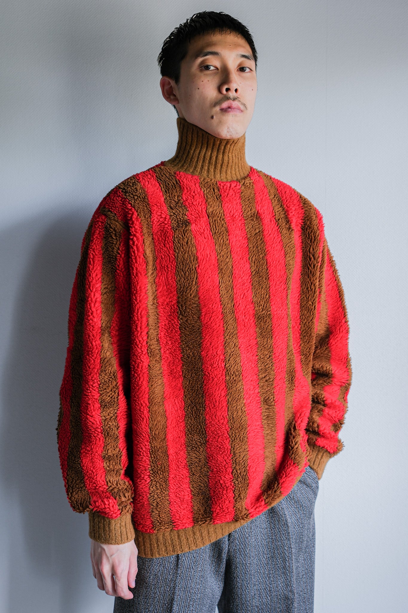 【~60's】British Vintage 2 Tone Striped High Necked Sweater