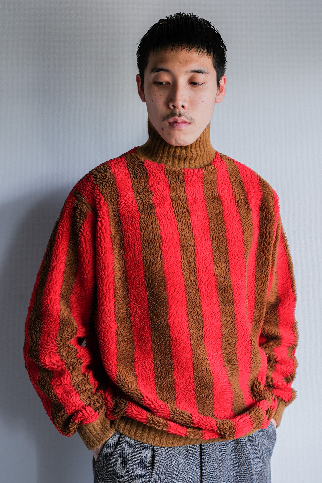 【~60's】British Vintage 2 Tone Striped High Necked Sweater