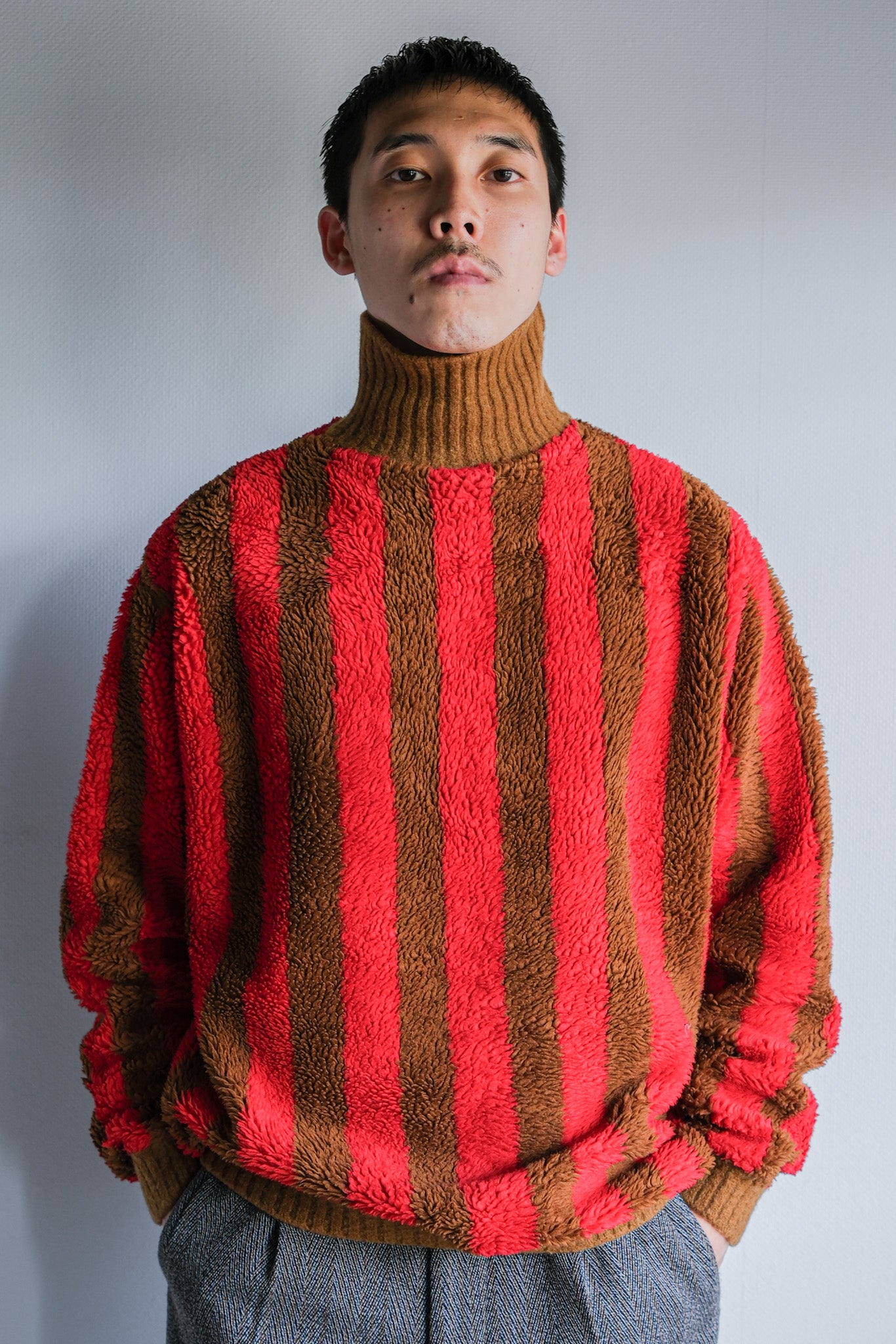 【~60's】British Vintage 2 Tone Striped High Necked Sweater