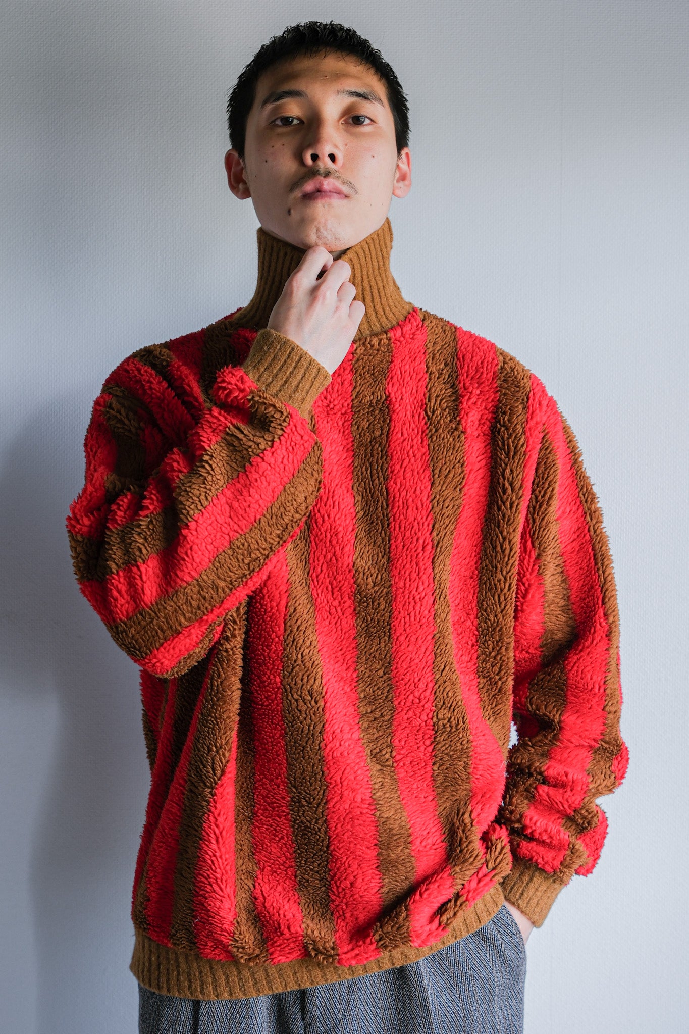 【~60's】British Vintage 2 Tone Striped High Necked Sweater