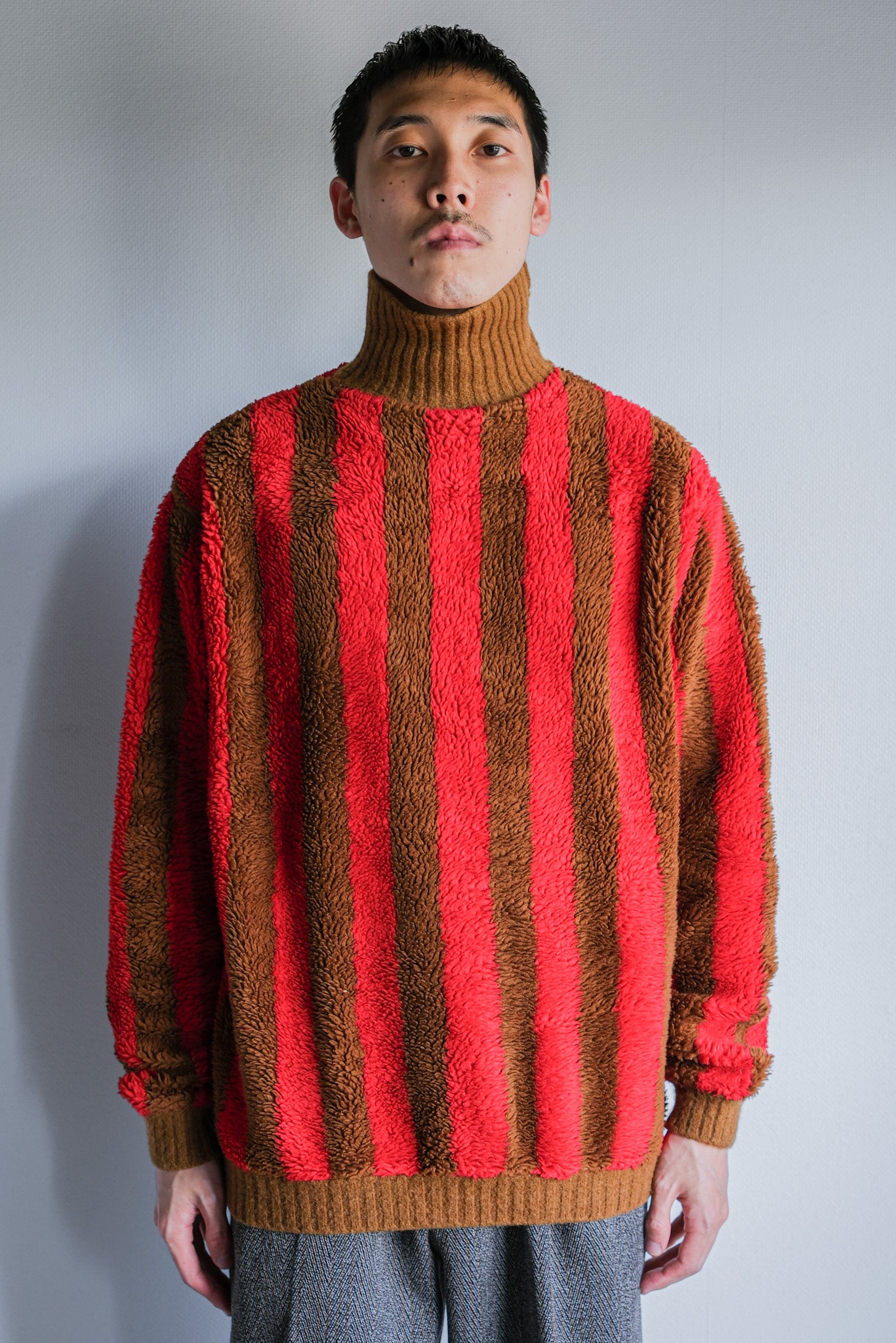 【~60's】British Vintage 2 Tone Striped High Necked Sweater