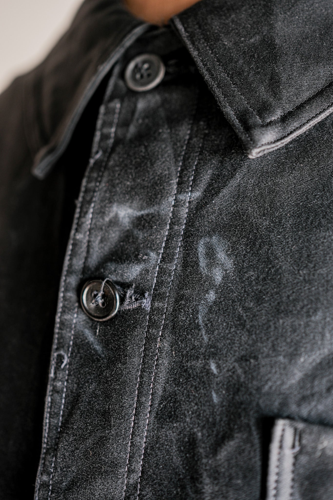 【~30's】French Vintage Black Moleskin Work Jacket "6 Buttons"