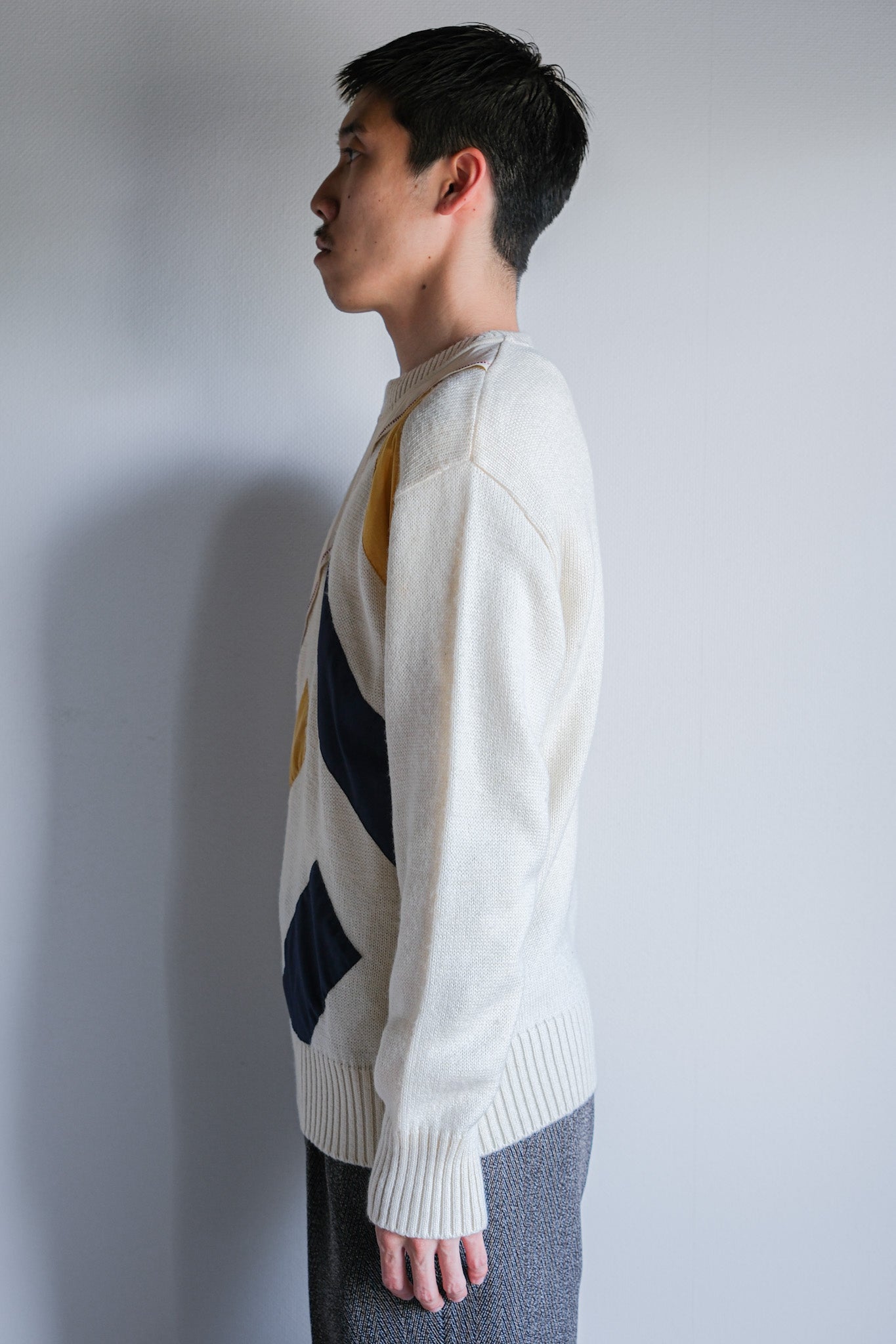 【~80's】Italian Vintage Colour Block Wool Acrylic Sweater Size.50