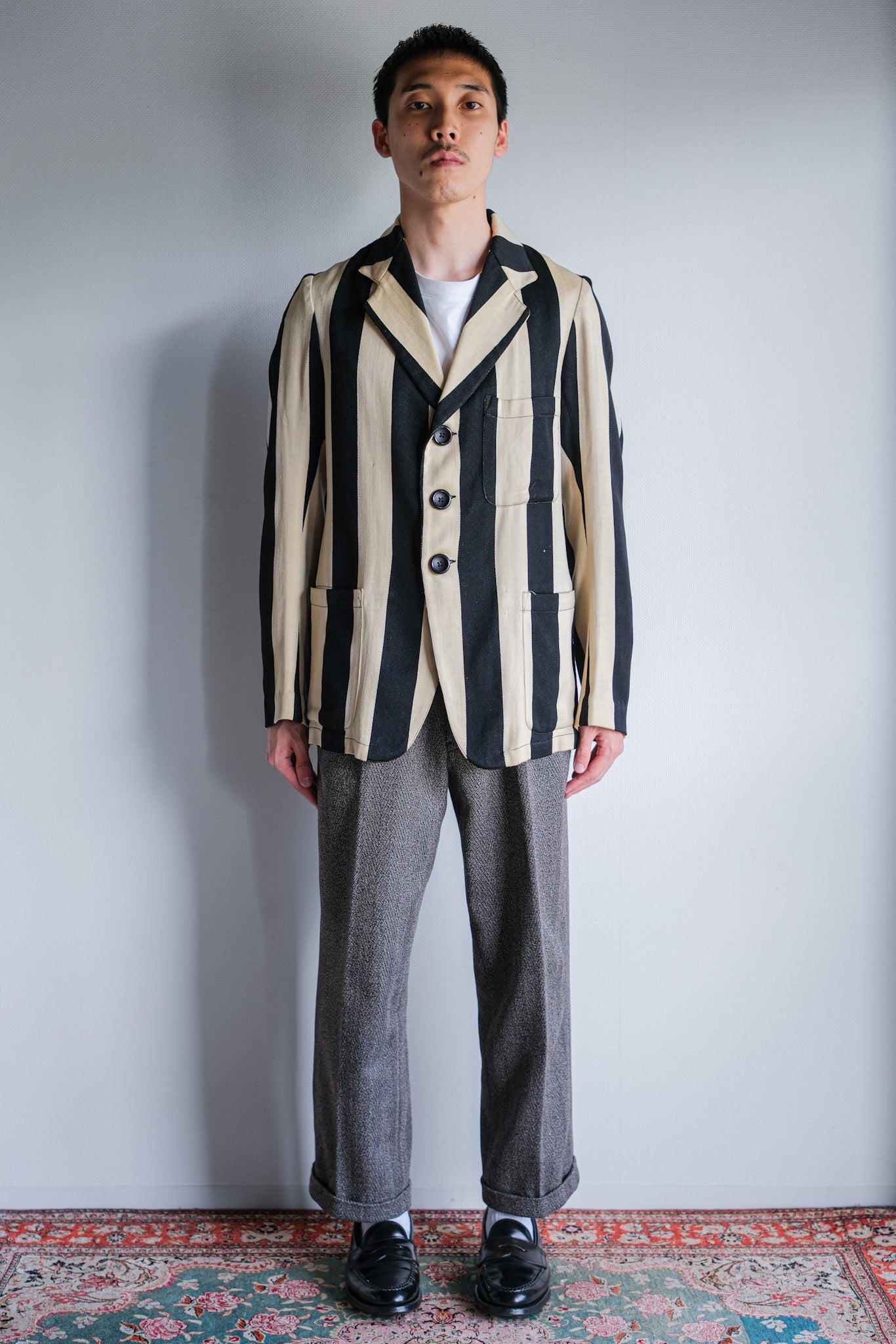 【~20's】British Vintage 2 Tone Striped College Jacket