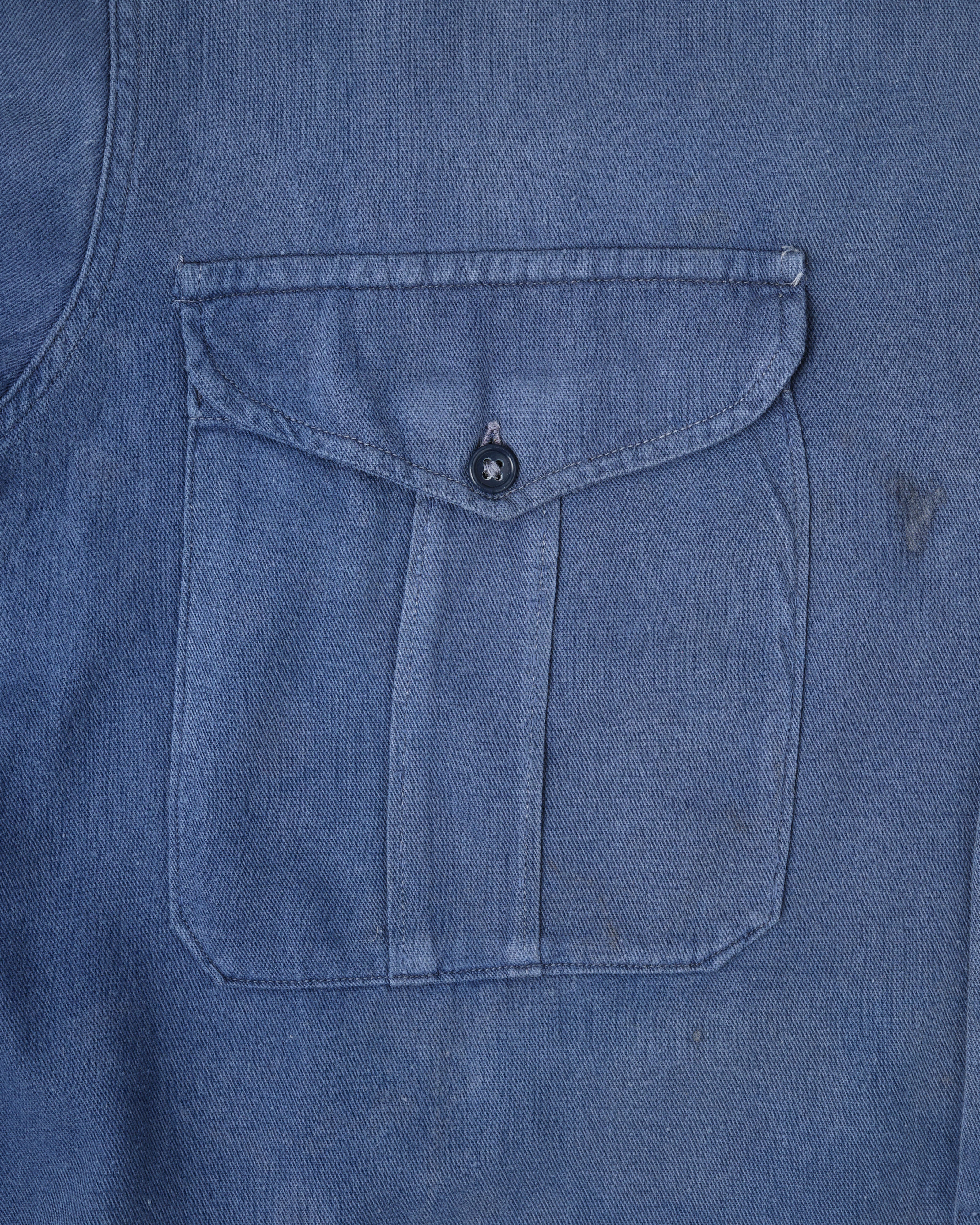 【~50’s】French Vintage Blue Cotton Twill Grandpa Shirt Size.41 "Adolphe Lafont"