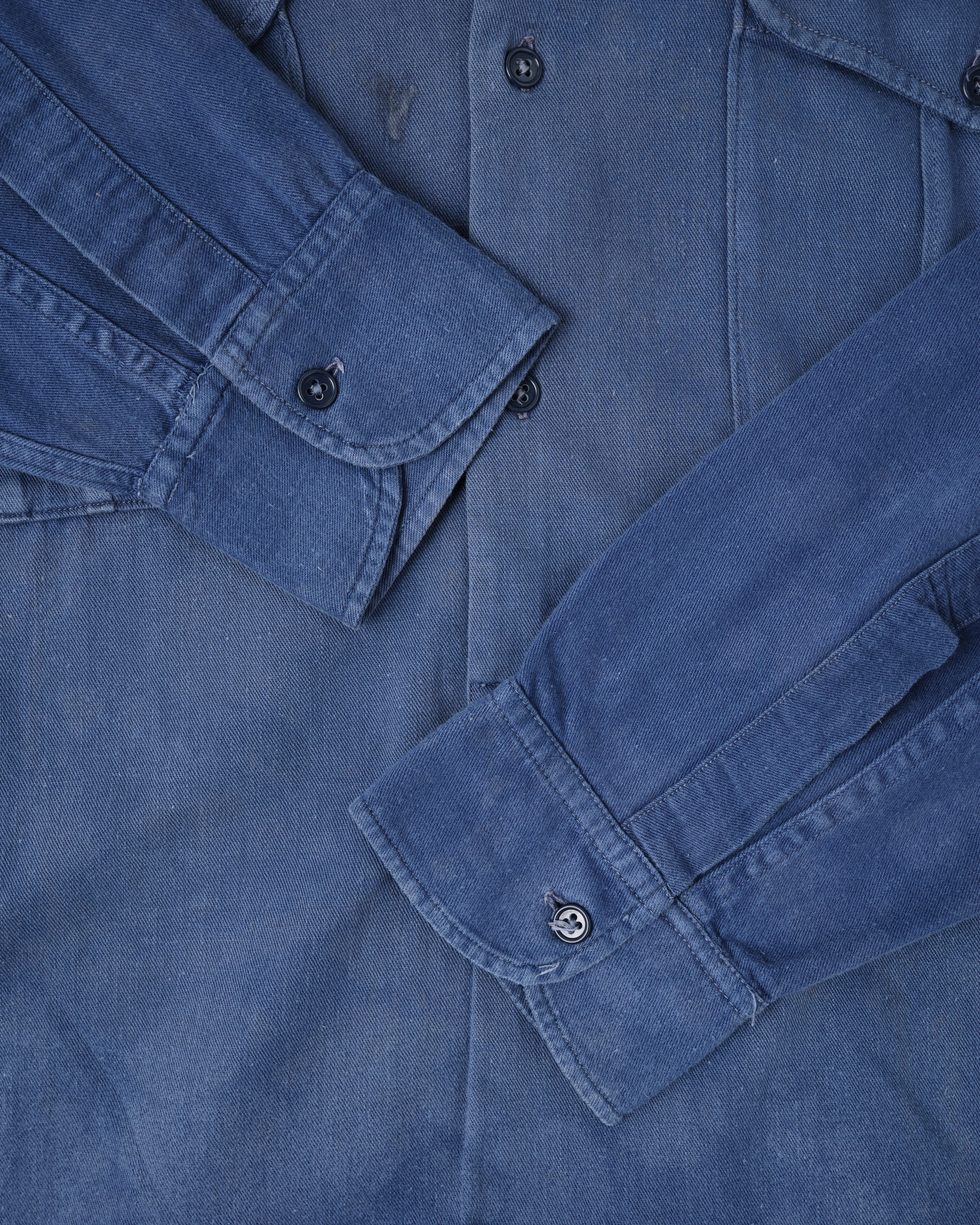 【~50’s】French Vintage Blue Cotton Twill Grandpa Shirt Size.41 "Adolphe Lafont"
