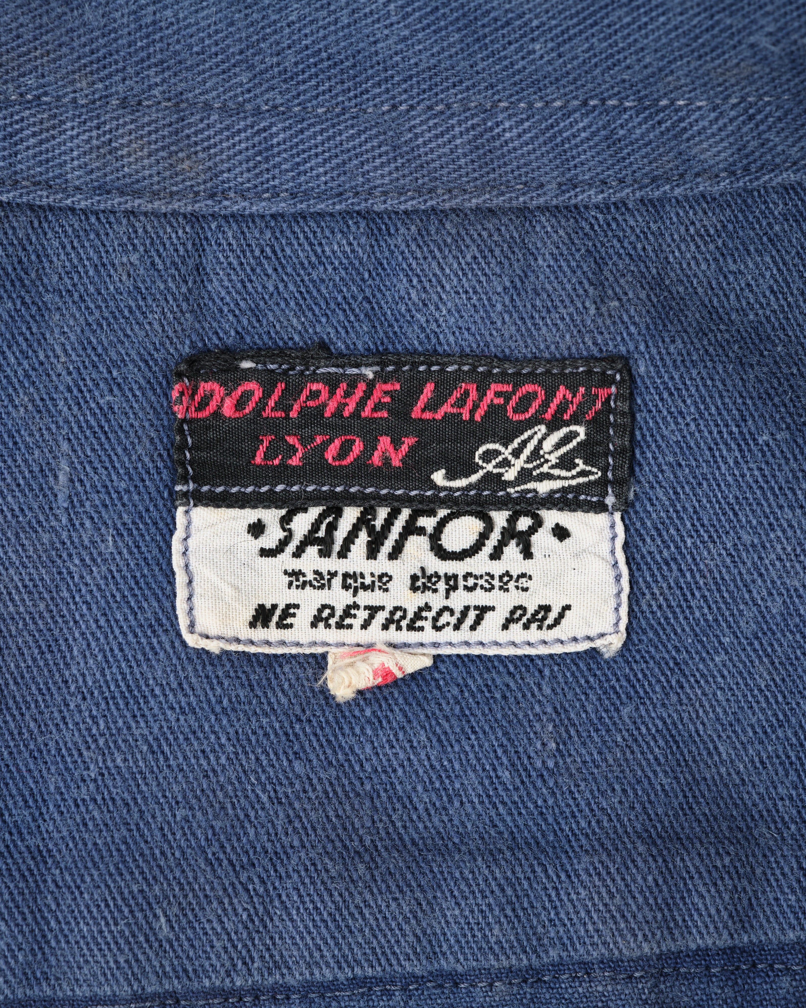 【~50’s】French Vintage Blue Cotton Twill Grandpa Shirt Size.41 "Adolphe Lafont"