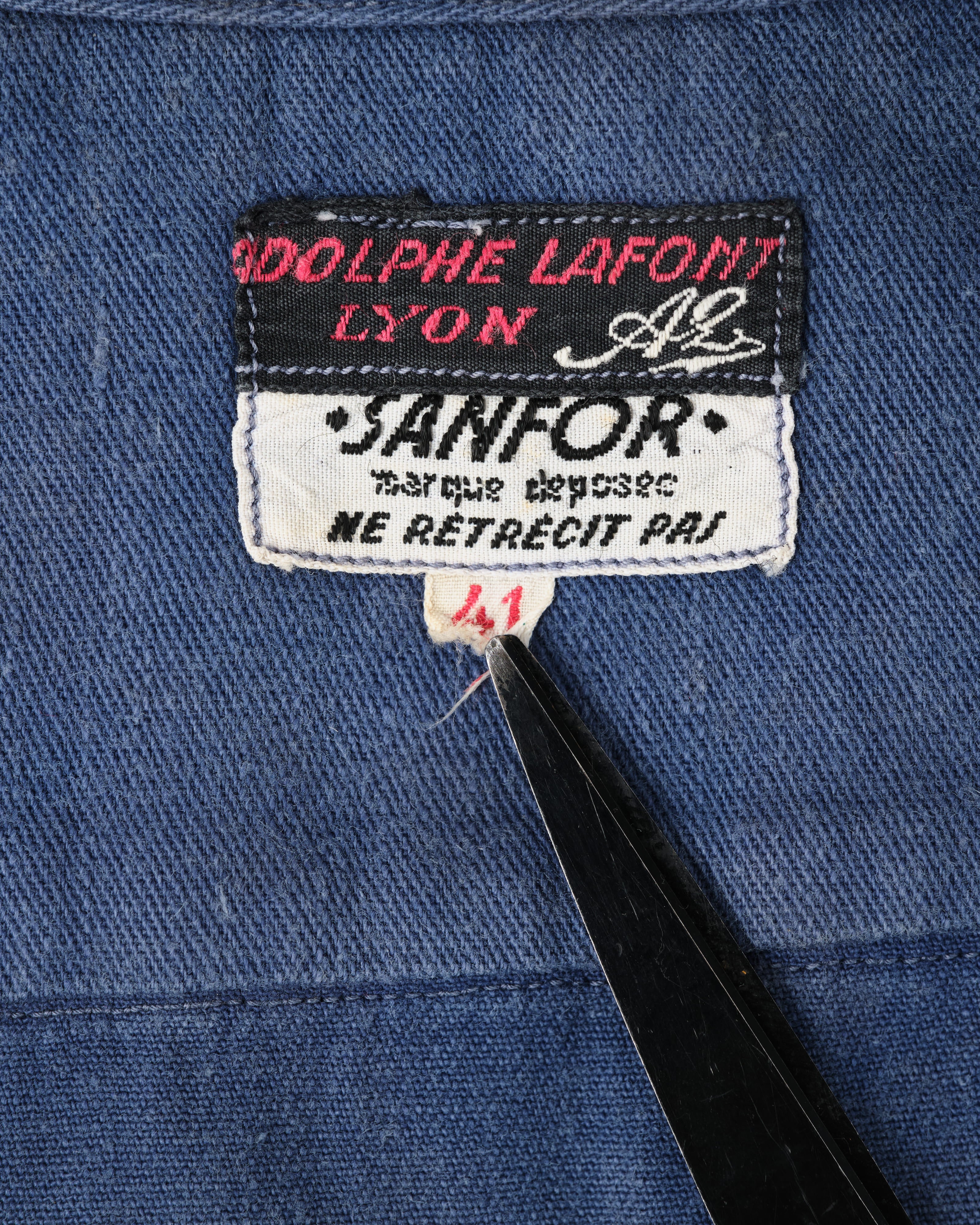 【~50’s】French Vintage Blue Cotton Twill Grandpa Shirt Size.41 "Adolphe Lafont"