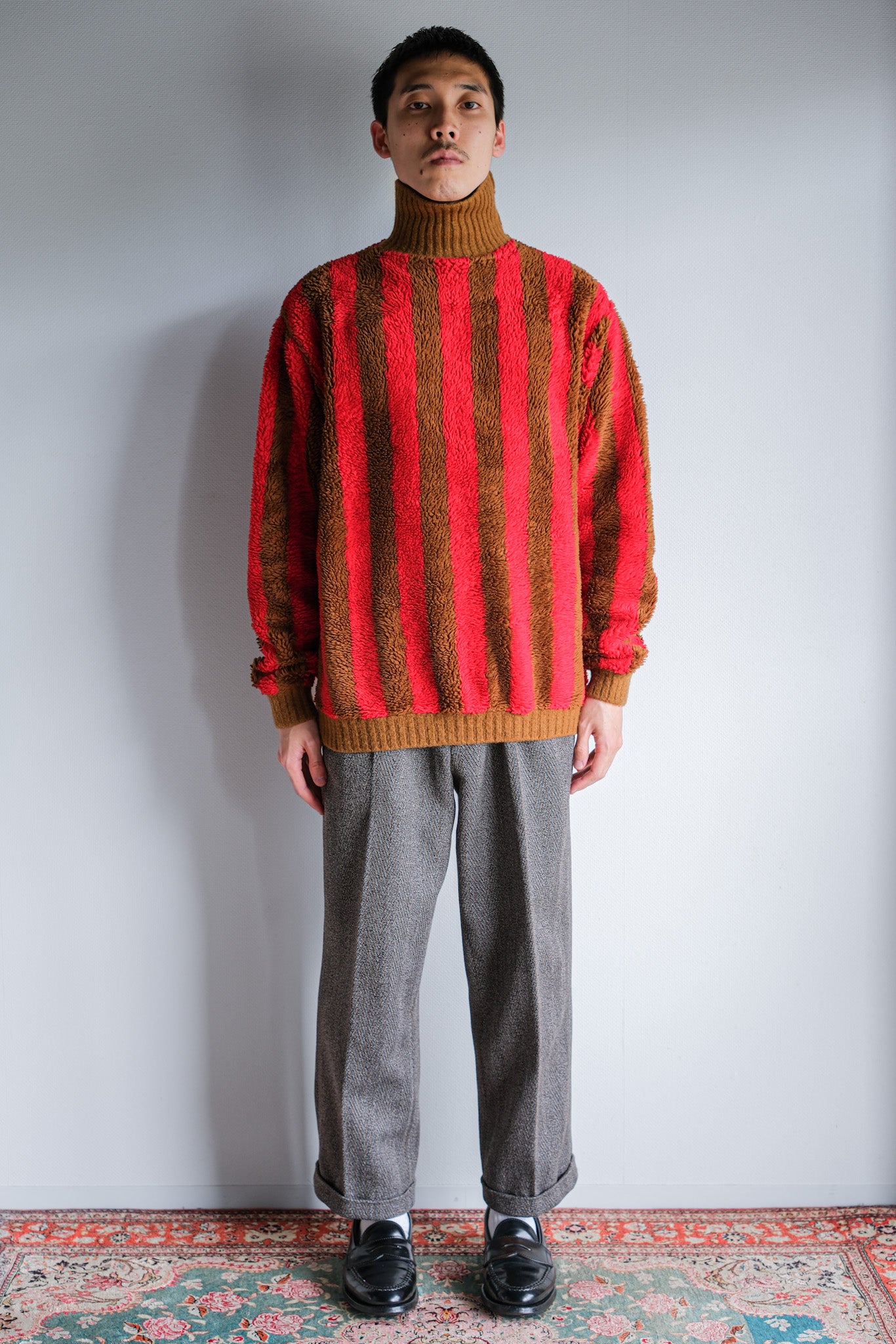 【~60's】British Vintage 2 Tone Striped High Necked Sweater