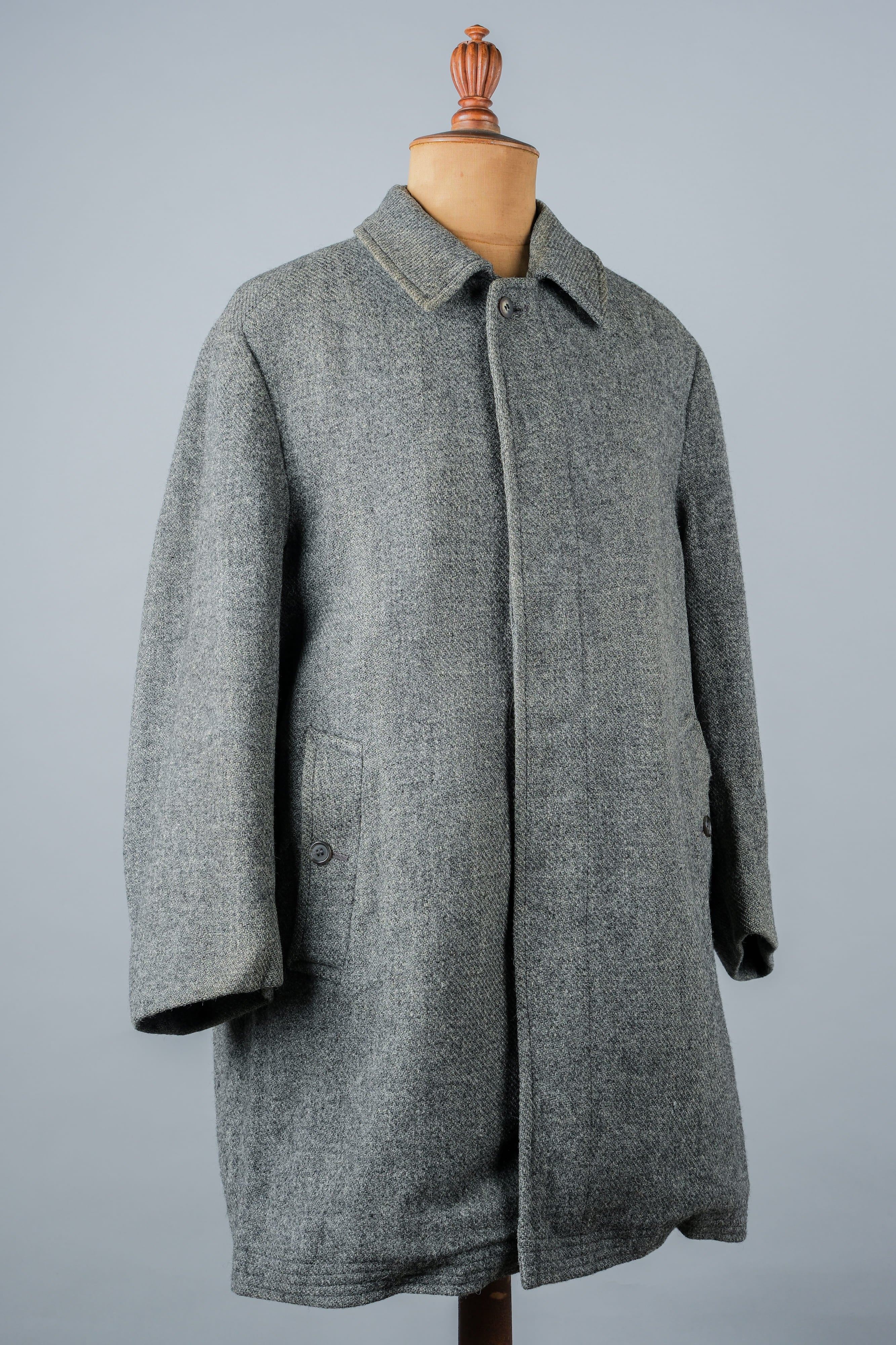 【~80's】Vintage Burberrys Saddle Shoulder Wool Balmacaan Coat Size.50RL "HARRIS TWEED" "Modified"