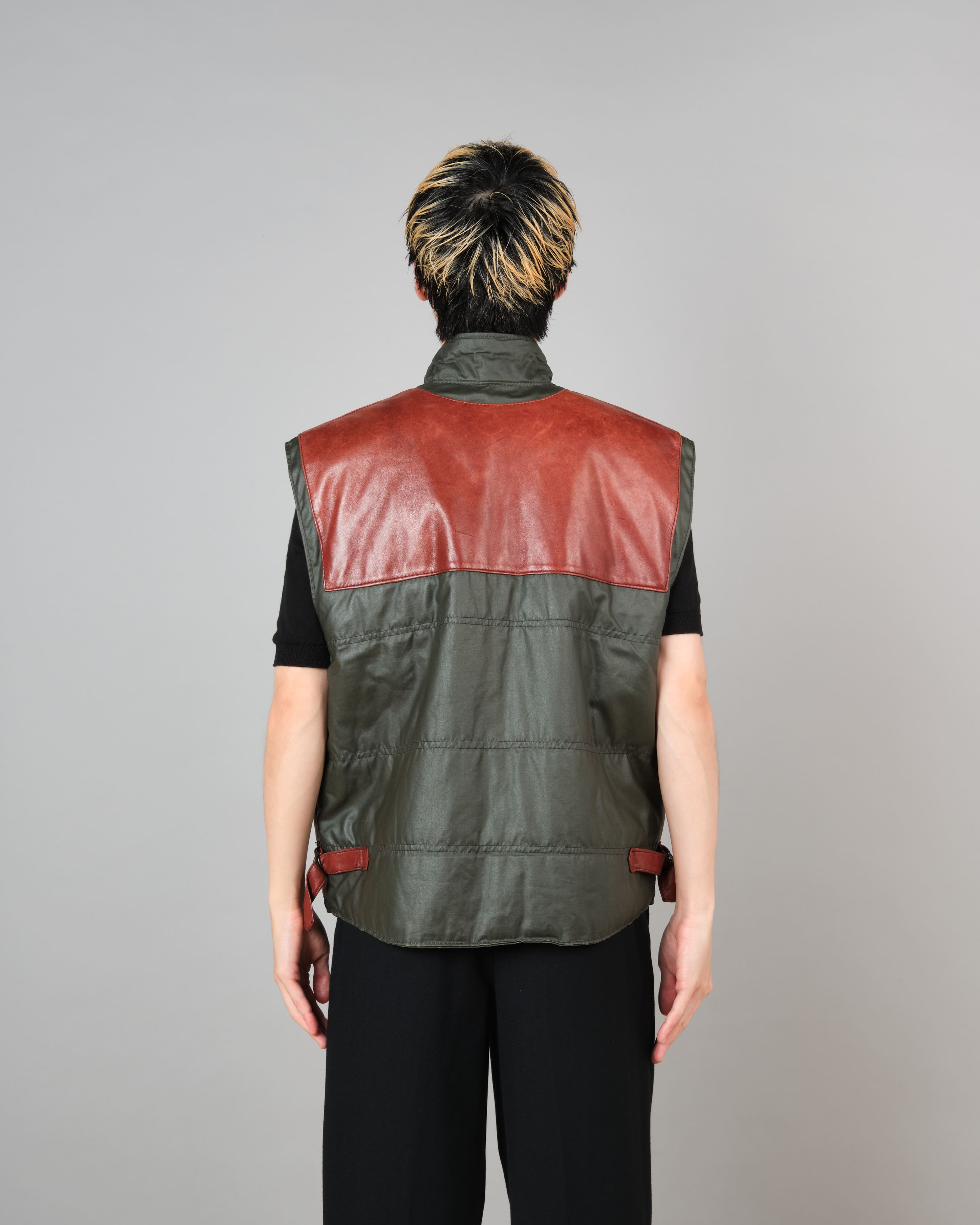 【~70's】British Vintage Switching Leather Nylon Zip Up Vest Size.40