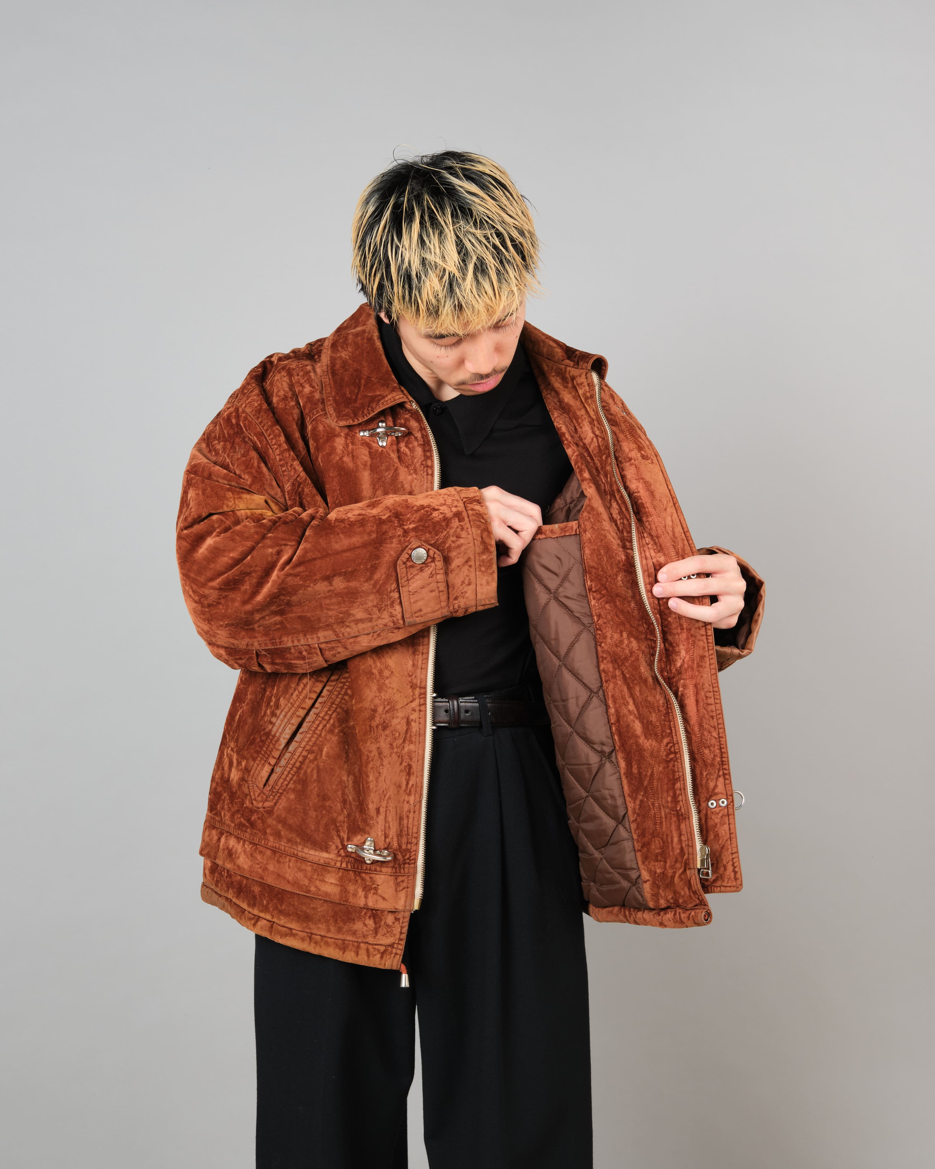 【~80's】Italian Vintage Brown Velvet Fireman Jacket Size.L "BERRY&BERRY"