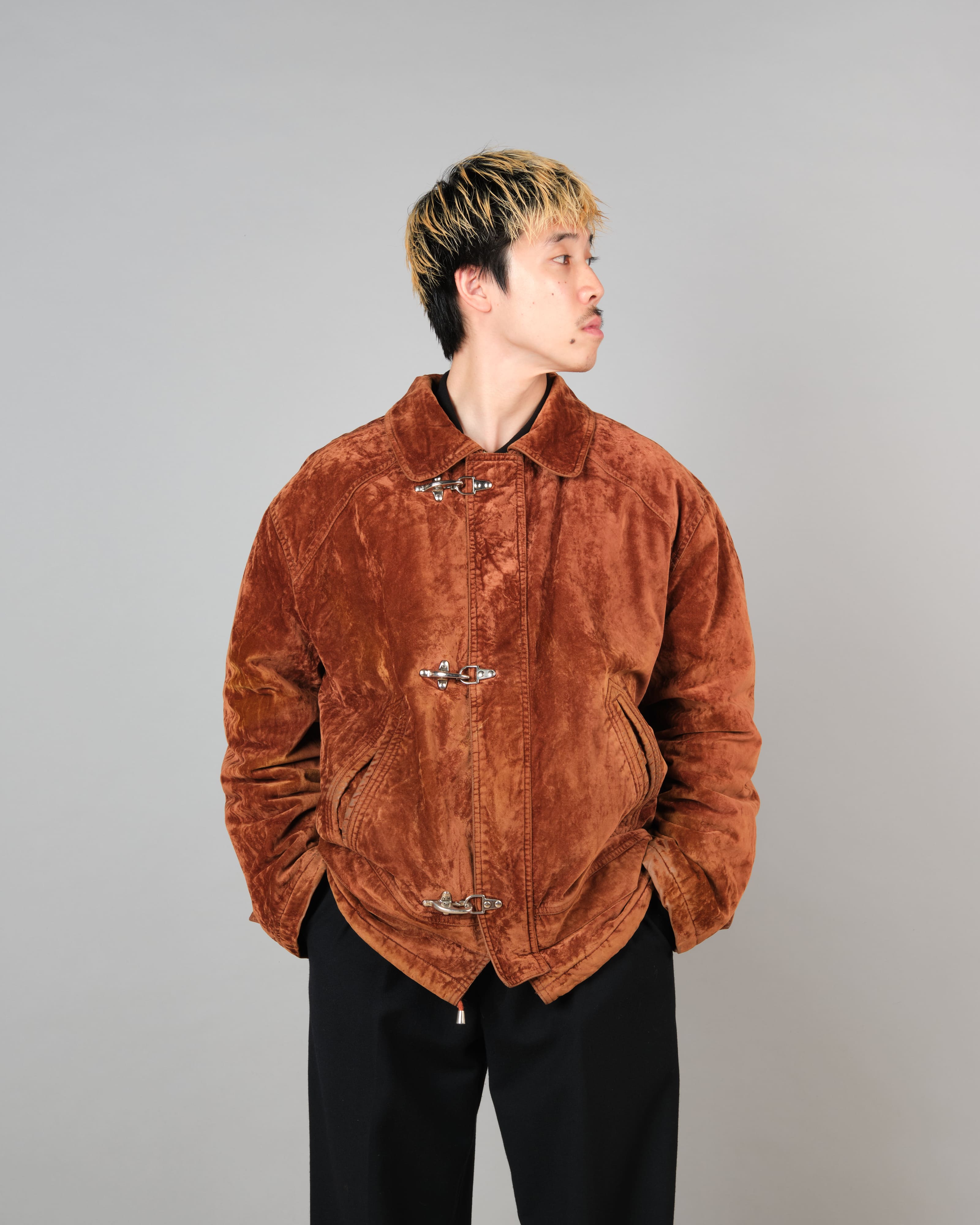 【~80's】Italian Vintage Brown Velvet Fireman Jacket Size.L "BERRY&BERRY"