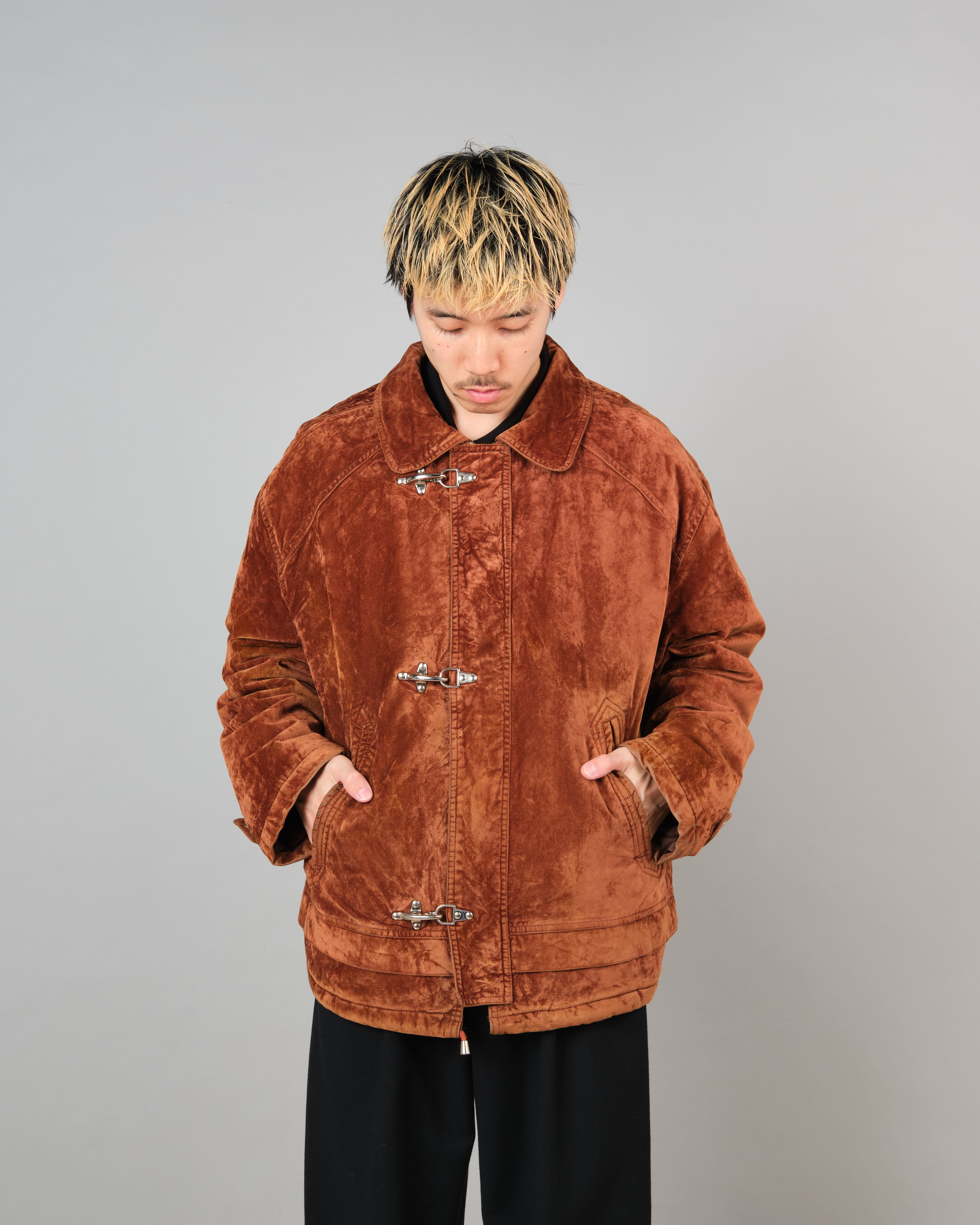 【~80's】Italian Vintage Brown Velvet Fireman Jacket Size.L "BERRY&BERRY"