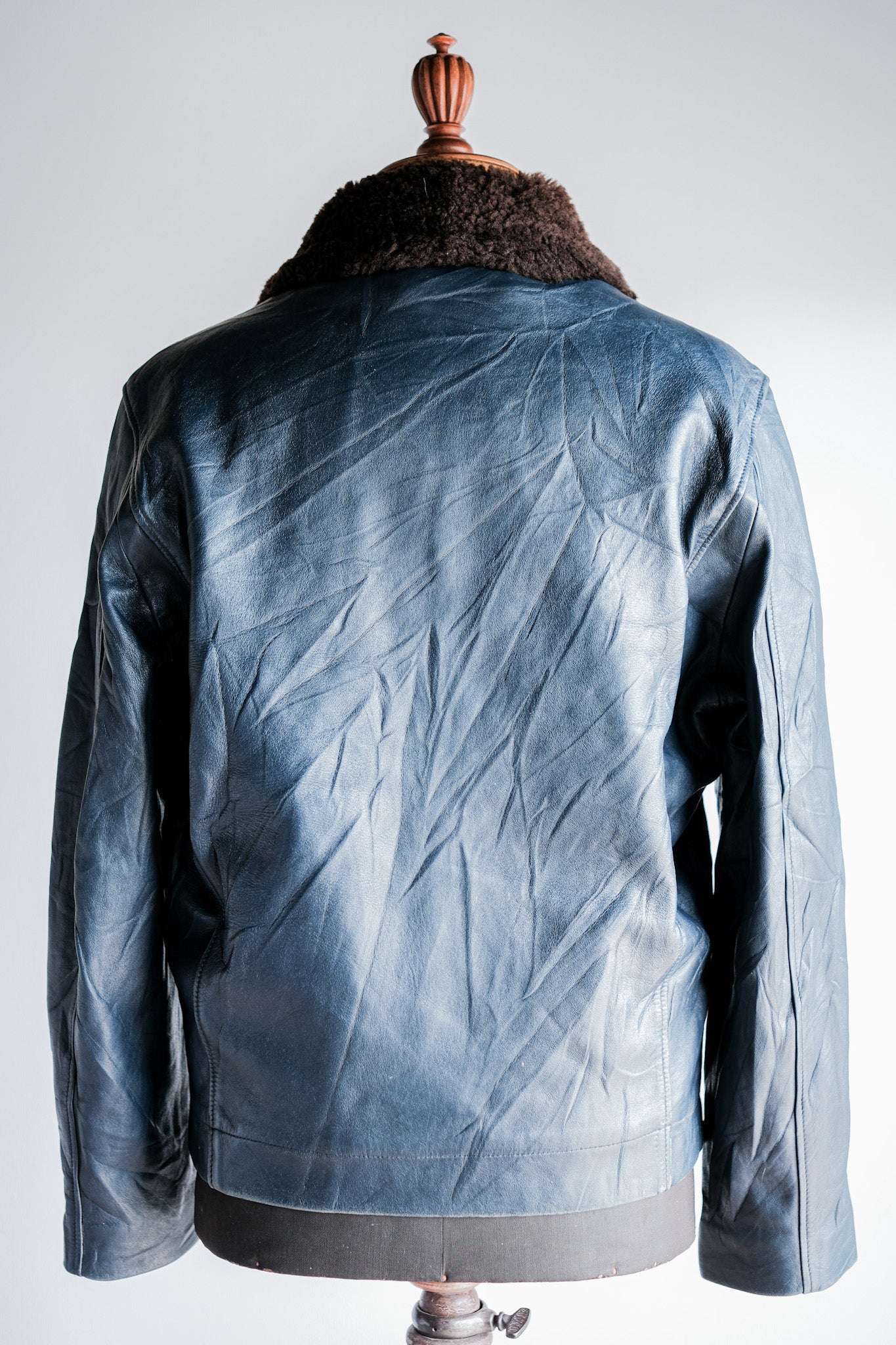 【~70's】French Air Force Pilot Leather Jacket With Chin Strap Size.96L "Full Set"