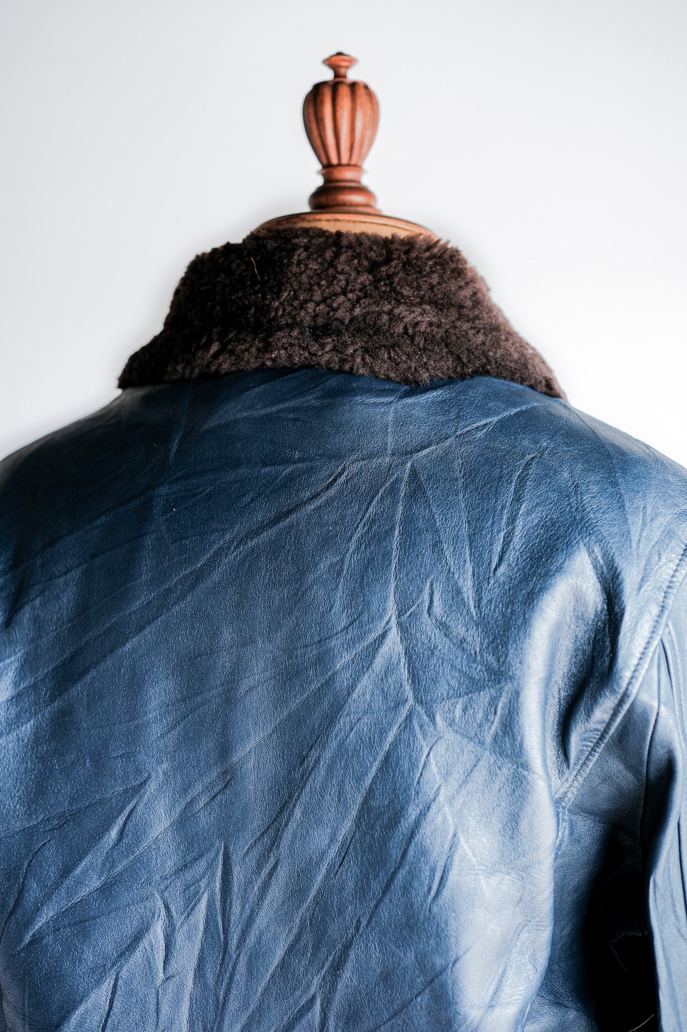 【~70's】French Air Force Pilot Leather Jacket With Chin Strap Size.96L "Full Set"