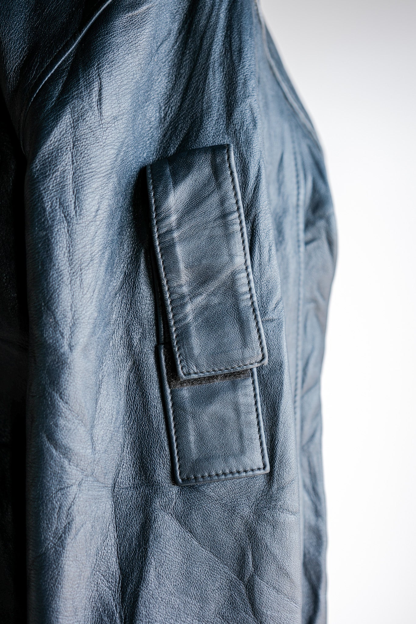 【~70's】French Air Force Pilot Leather Jacket With Chin Strap Size.96L "Full Set"